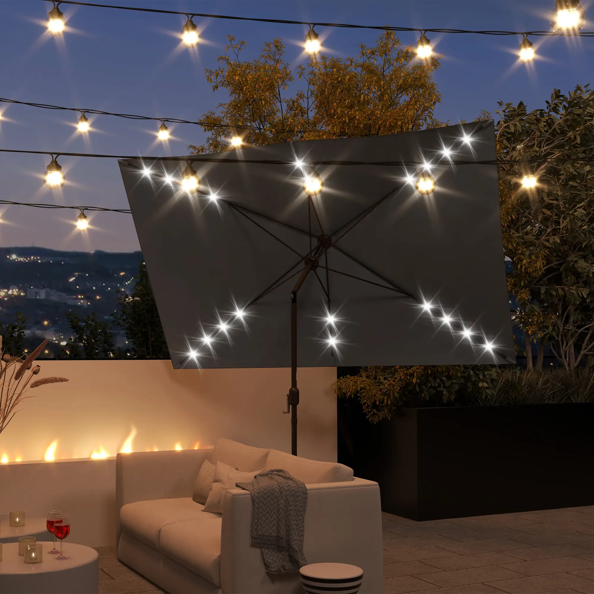 6.5x10ft Dark Grey Tilt Aluminum Patio Umbrella, Solar Powered LEDs, Dark Grey - Image 9