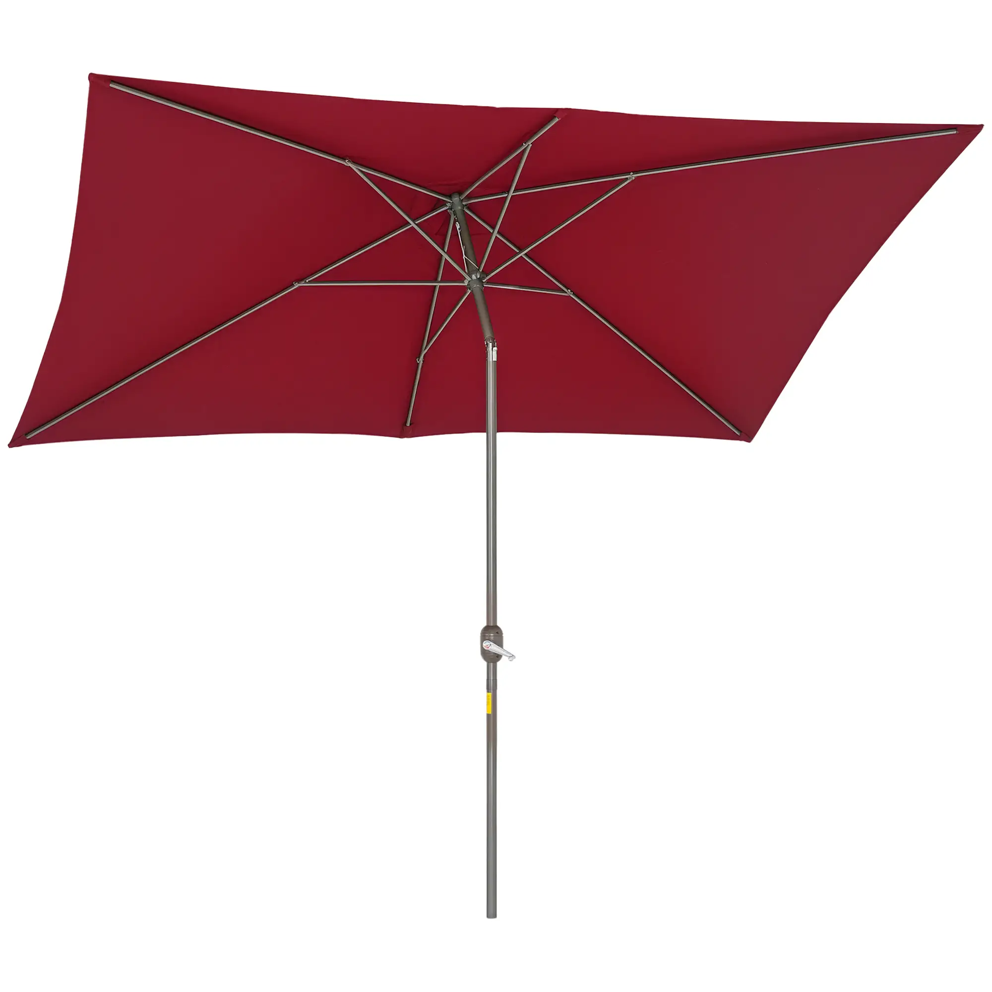 6.5x10ft Rectangle Patio Umbrella, Aluminum Frame, Crank Handle, Wine Red