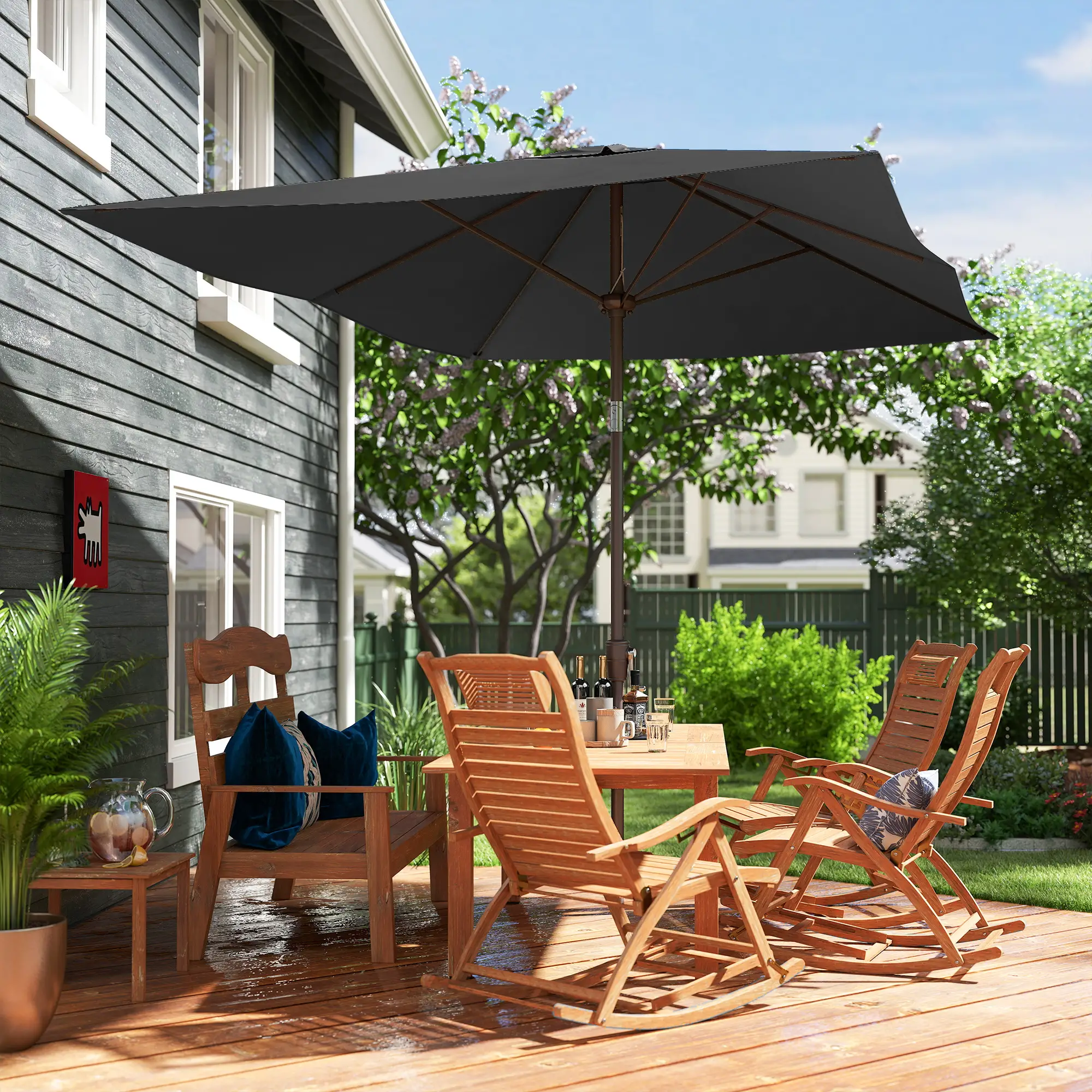 6.5x10ft Rectangle Patio Umbrella, Black - Image 10