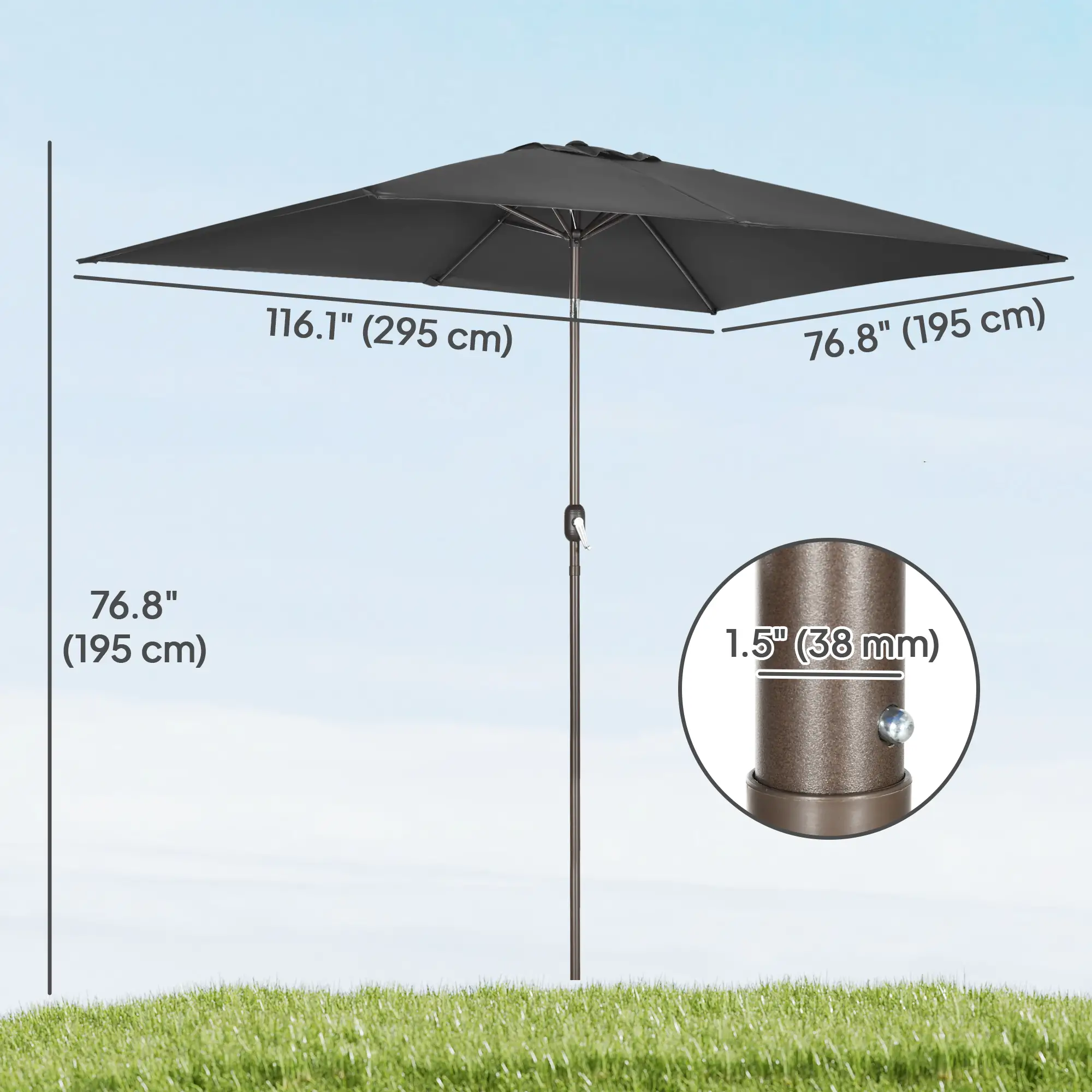6.5x10ft Rectangle Patio Umbrella, Black - Image 3