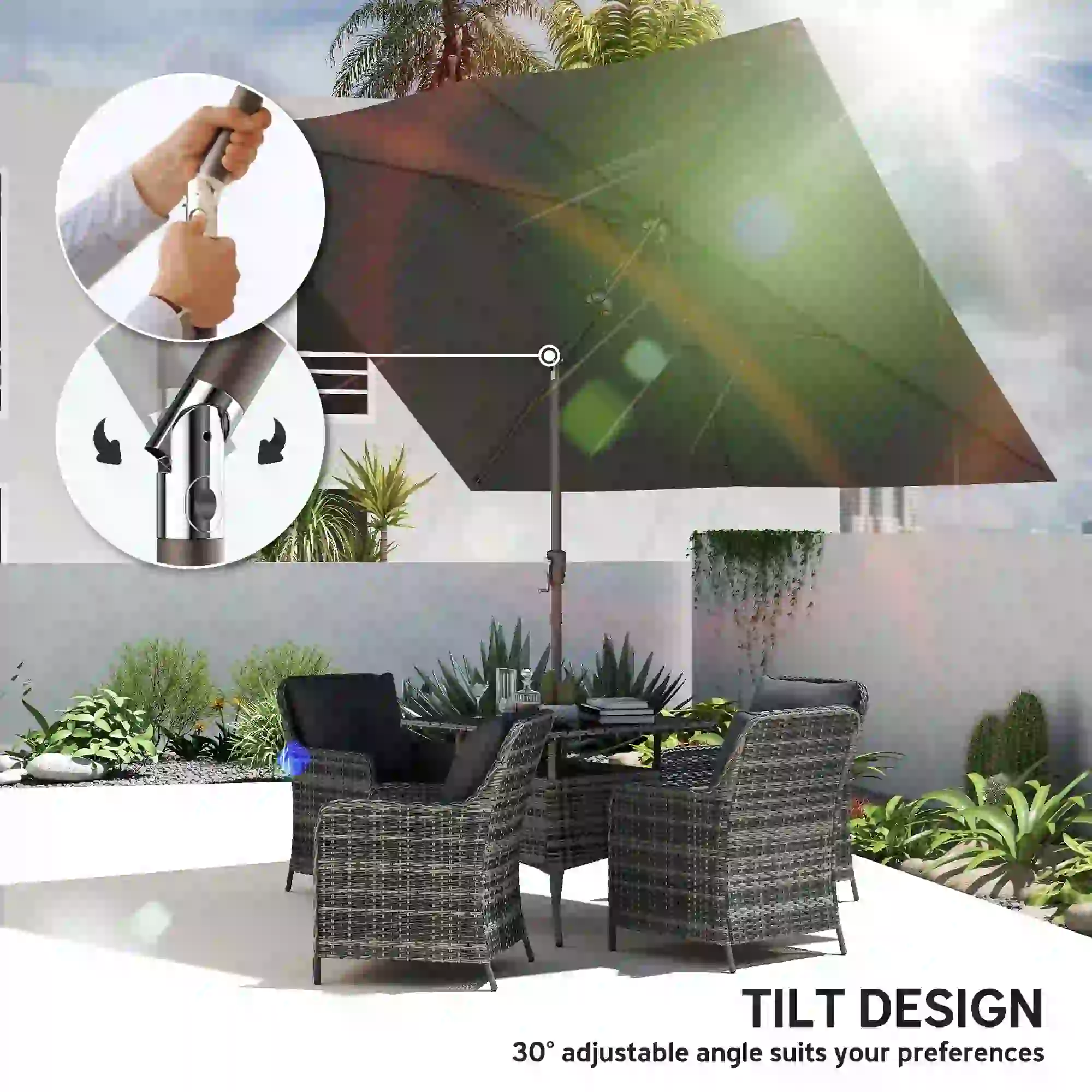 6.5x10ft Rectangle Patio Umbrella, Black - Image 4