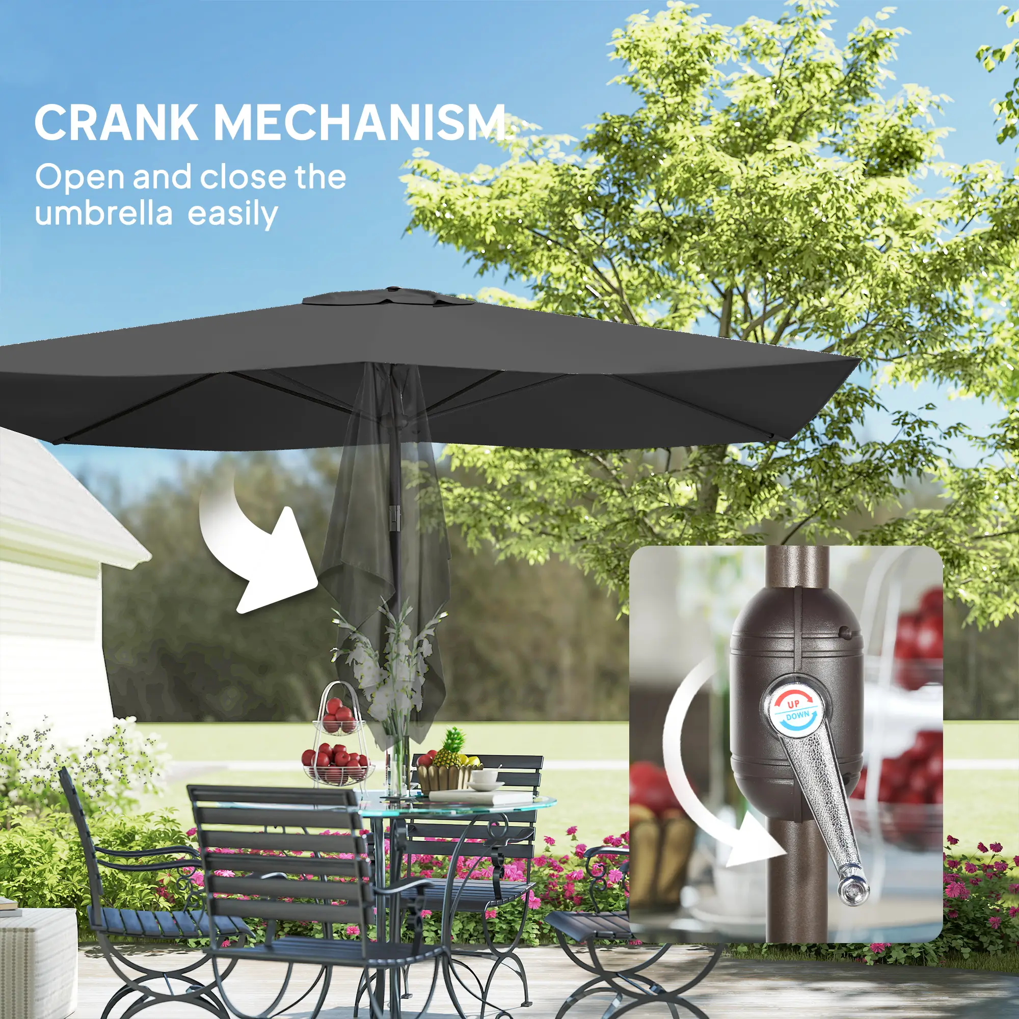 6.5x10ft Rectangle Patio Umbrella, Black - Image 5