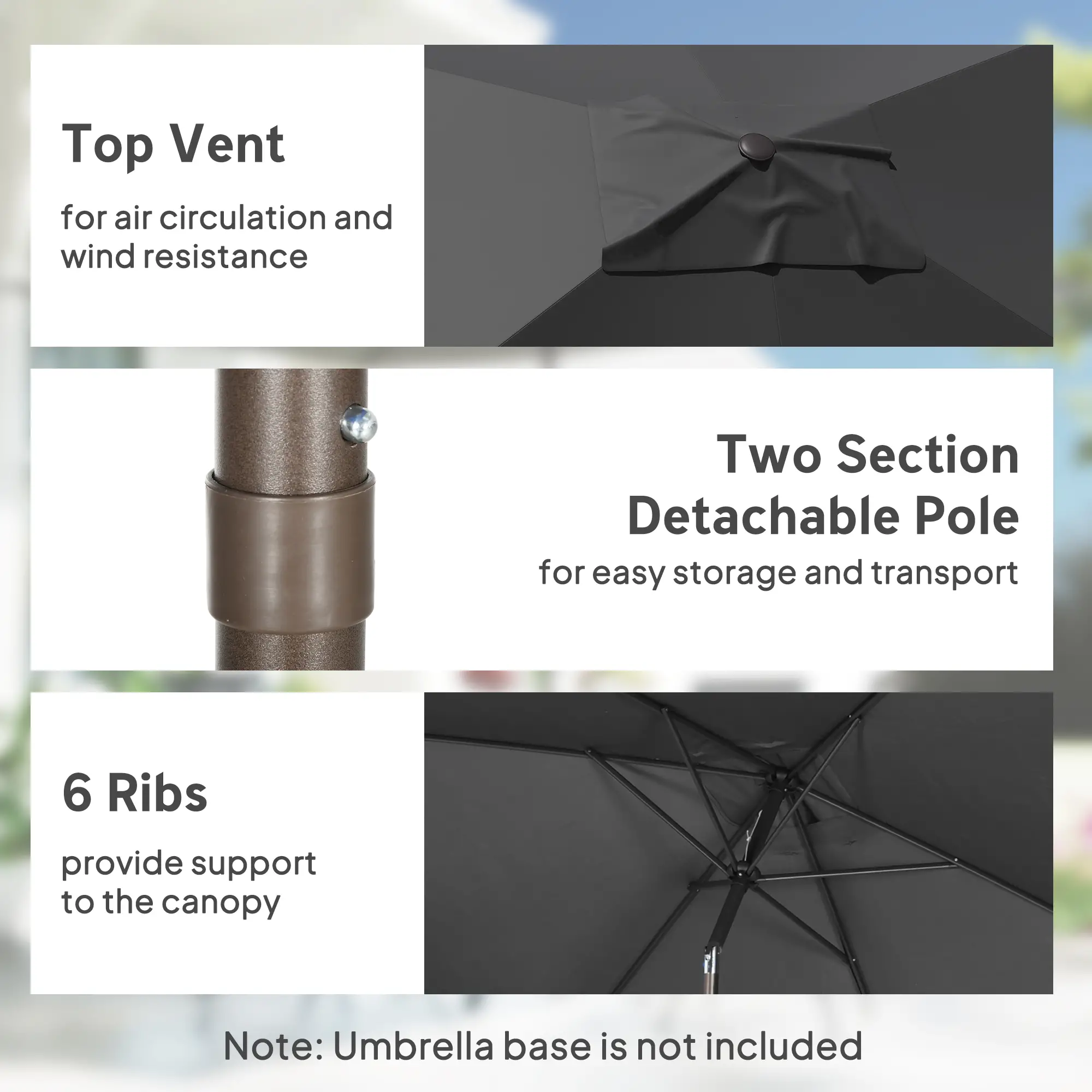 6.5x10ft Rectangle Patio Umbrella, Black - Image 6