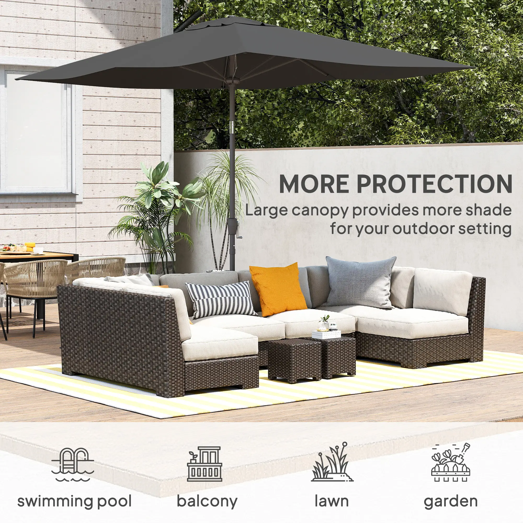 6.5x10ft Rectangle Patio Umbrella, Black - Image 7