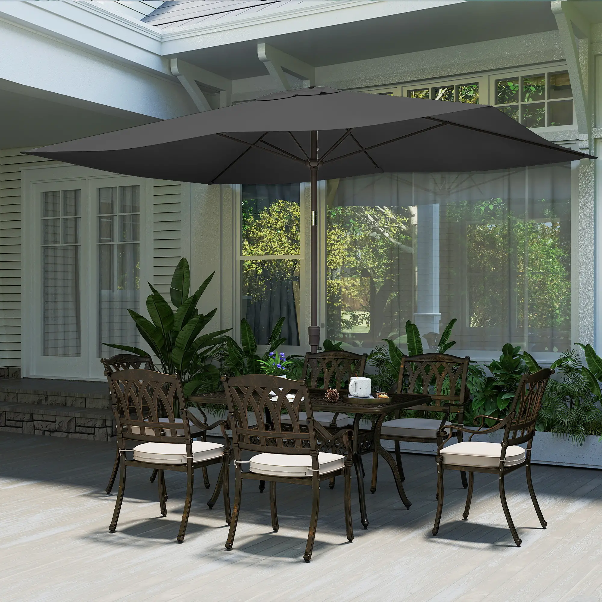 6.5x10ft Rectangle Patio Umbrella, Black - Image 9