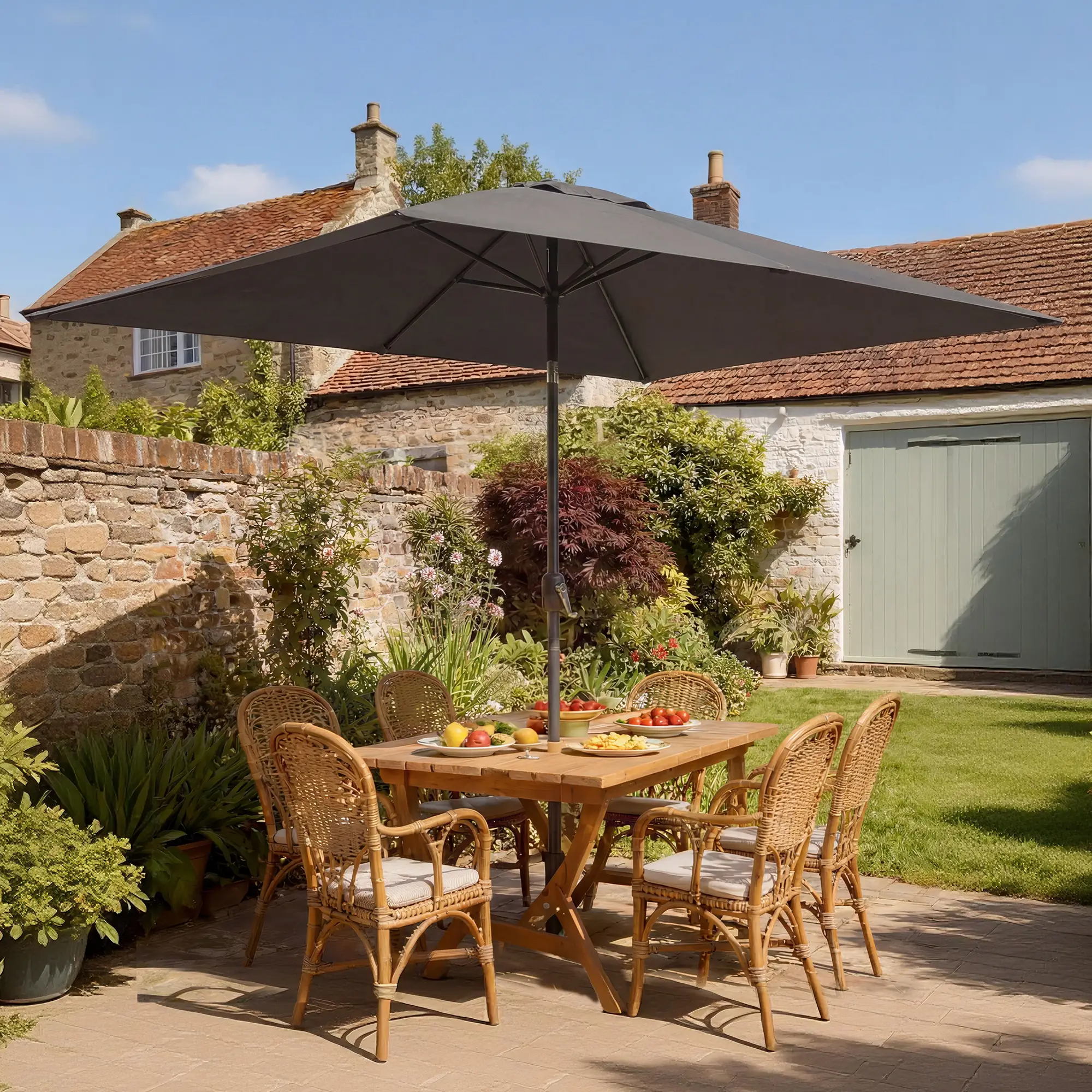 6.5x10ft Rectangle Patio Umbrella, Dark Grey - Image 2