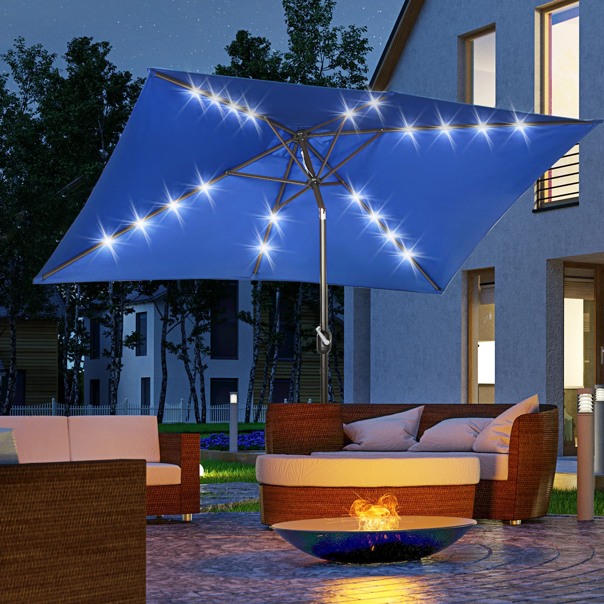 6.5x10ft Rectangle Solar Tilt Umbrella, Aluminum, Dark Blue - Image 2