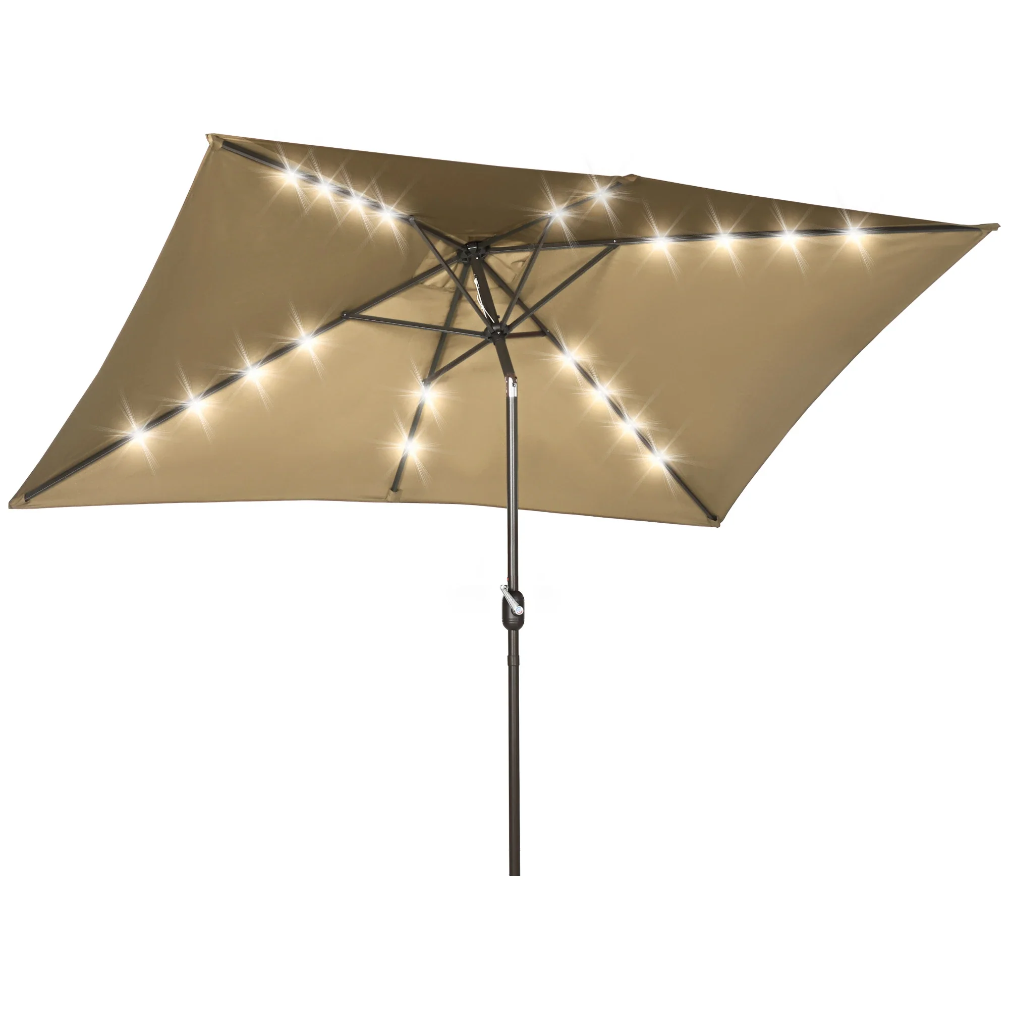 6.5x10ft Rectangle Solar Tilt Umbrella, Aluminum, Light Coffee