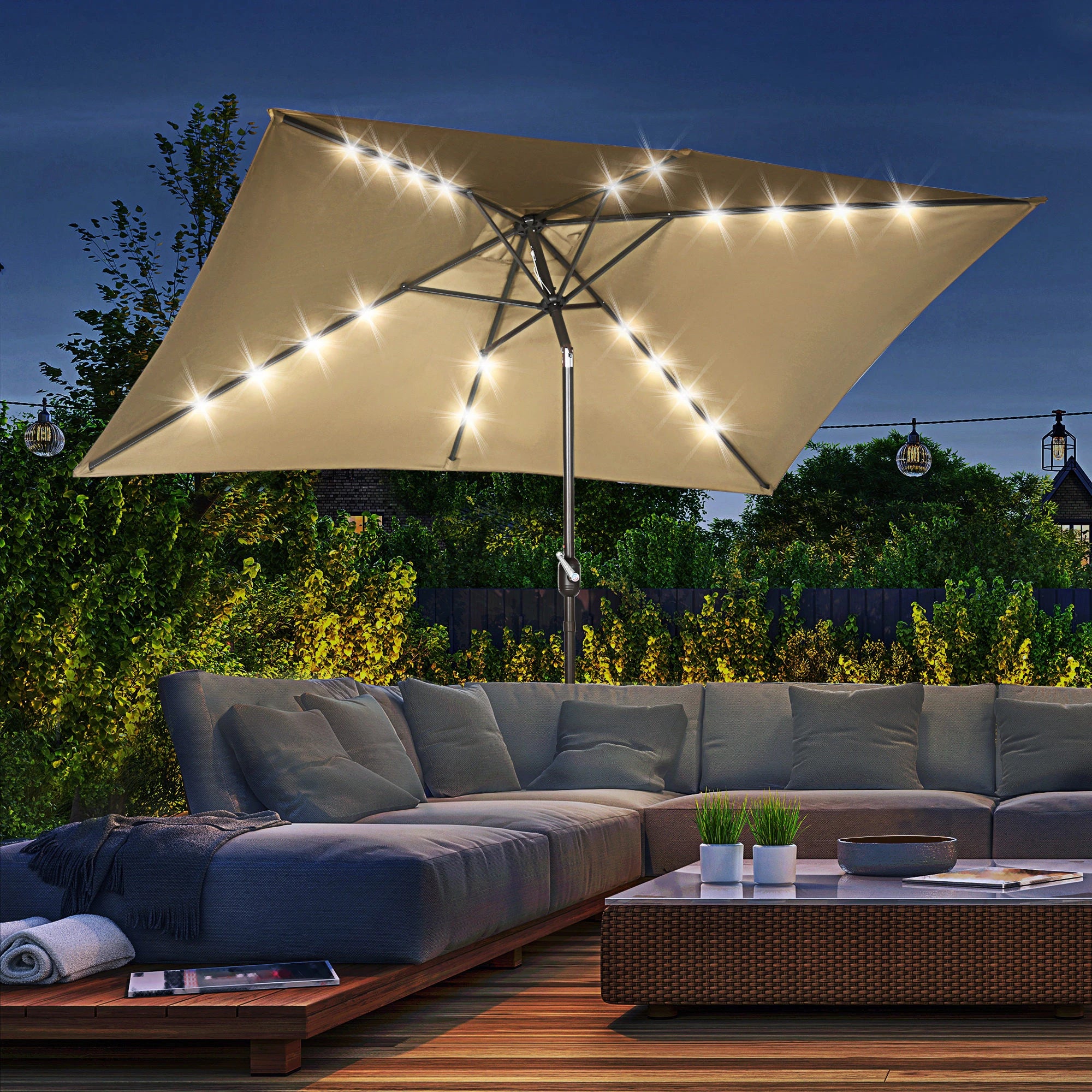 6.5x10ft Rectangle Solar Tilt Umbrella, Aluminum, Light Coffee - Image 2