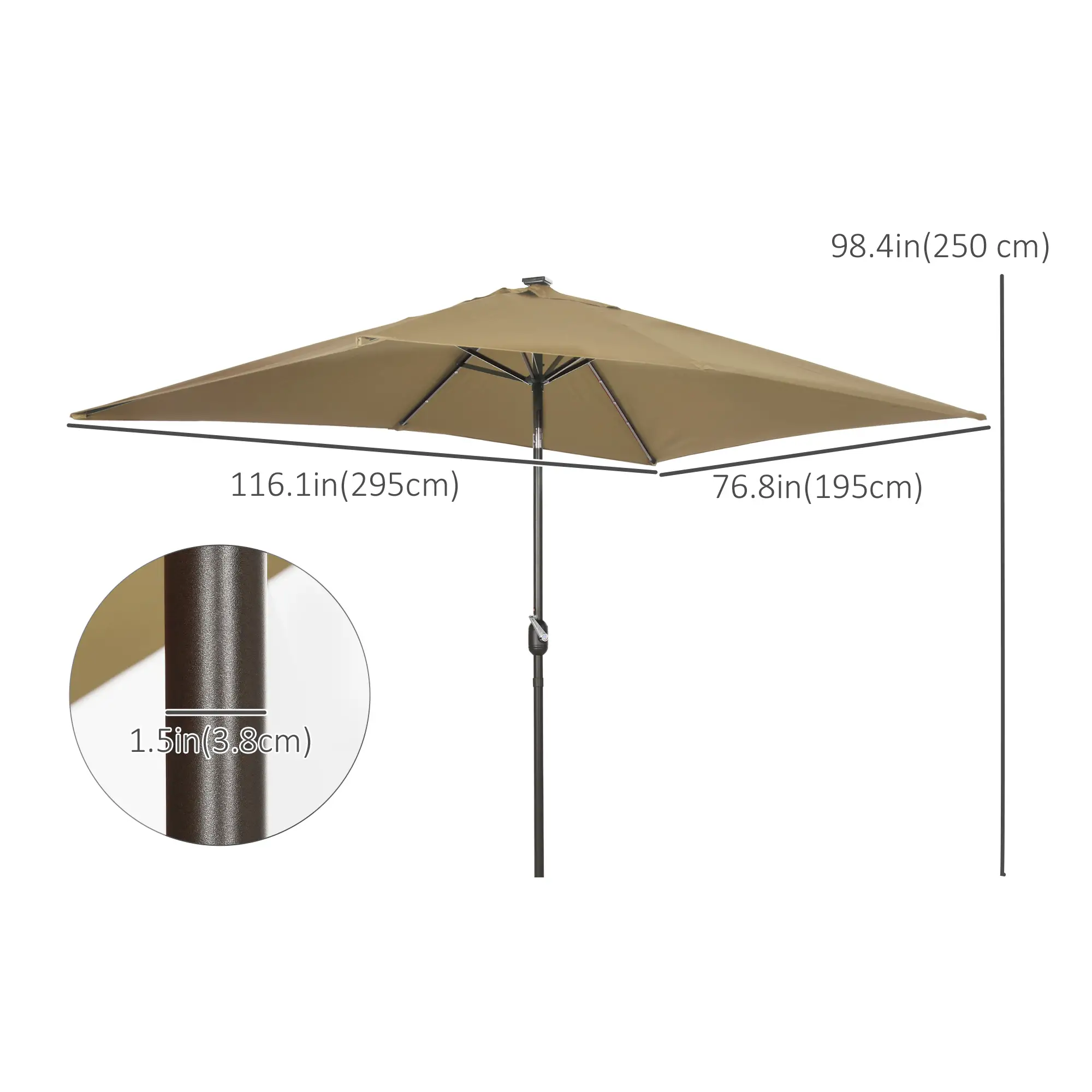 6.5x10ft Rectangle Solar Tilt Umbrella, Aluminum, Light Coffee - Image 3