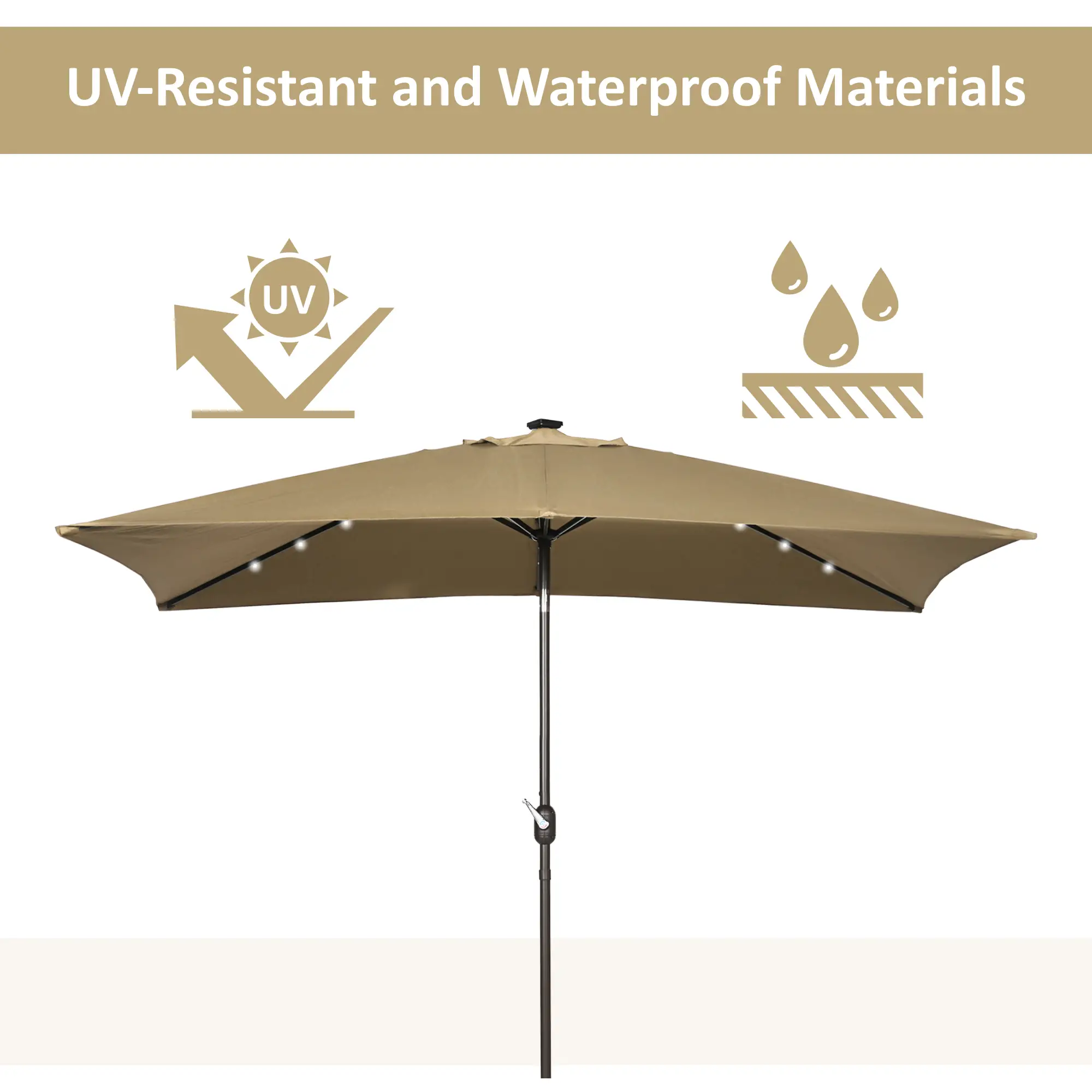 6.5x10ft Rectangle Solar Tilt Umbrella, Aluminum, Light Coffee - Image 4