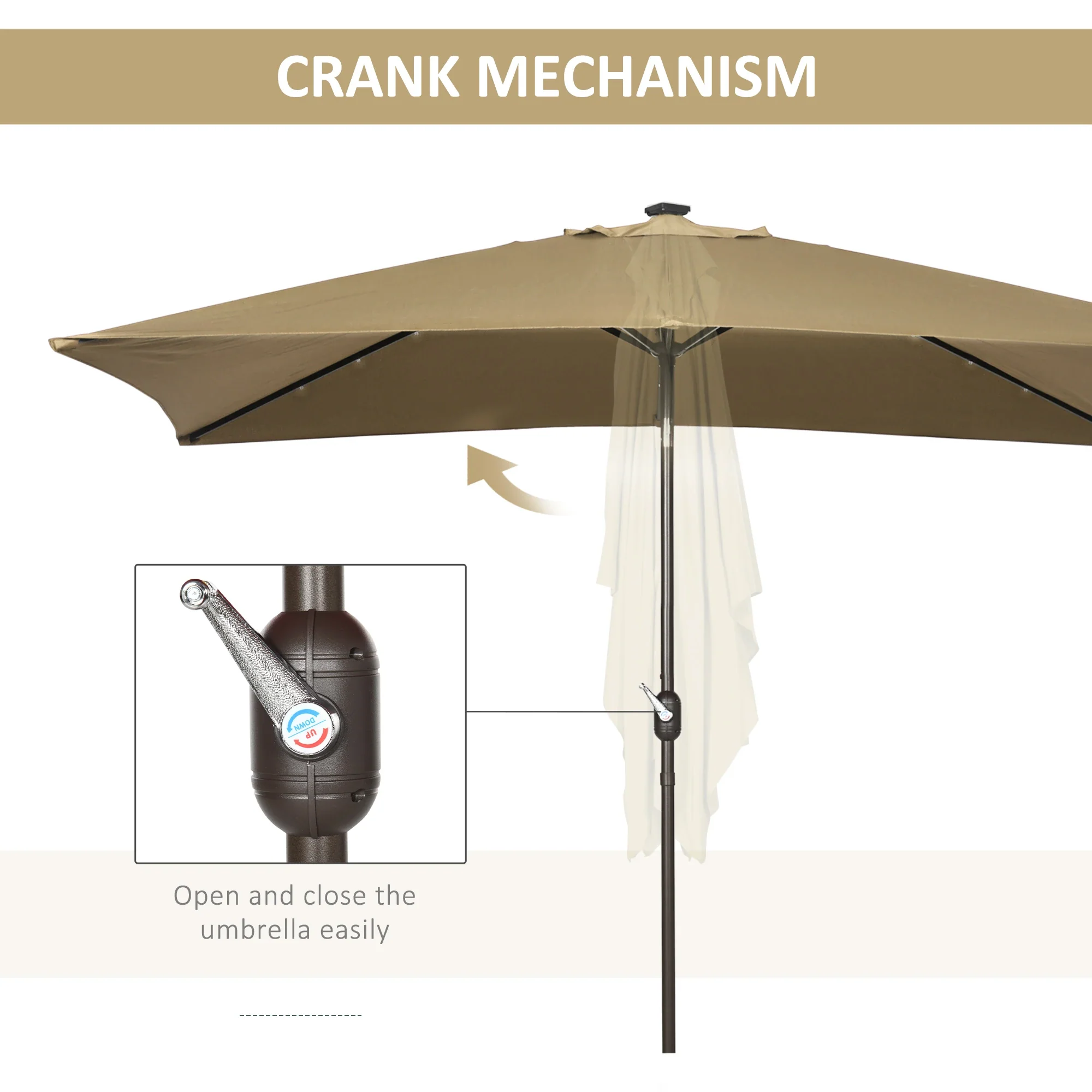 6.5x10ft Rectangle Solar Tilt Umbrella, Aluminum, Light Coffee - Image 7