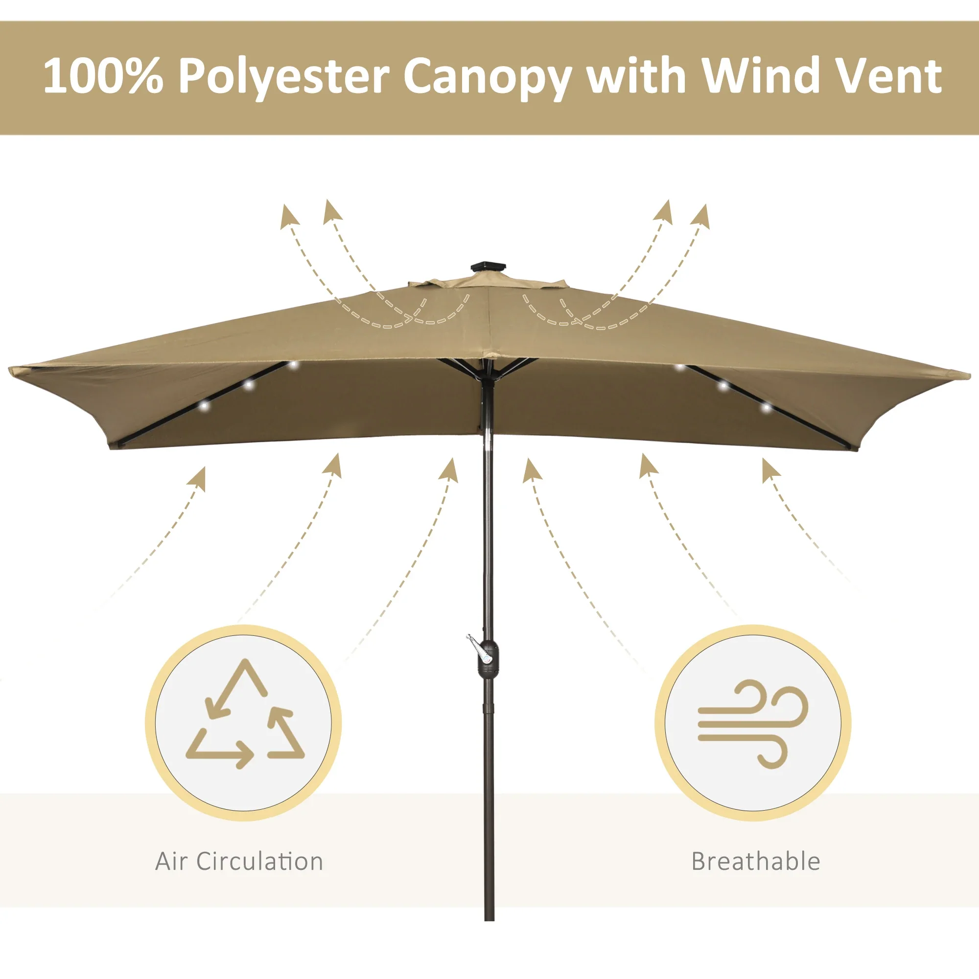 6.5x10ft Rectangle Solar Tilt Umbrella, Aluminum, Light Coffee - Image 8