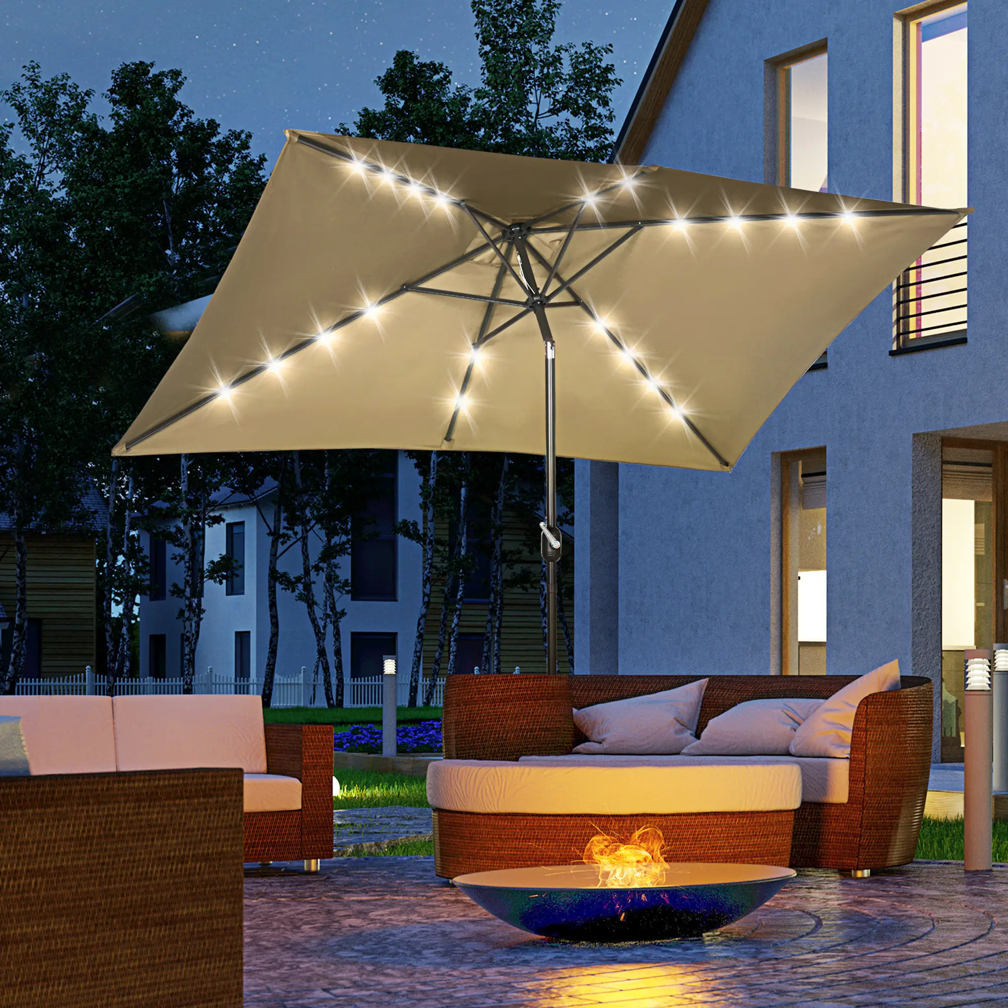 6.5x10ft Rectangle Solar Tilt Umbrella, Aluminum, Light Coffee - Image 9