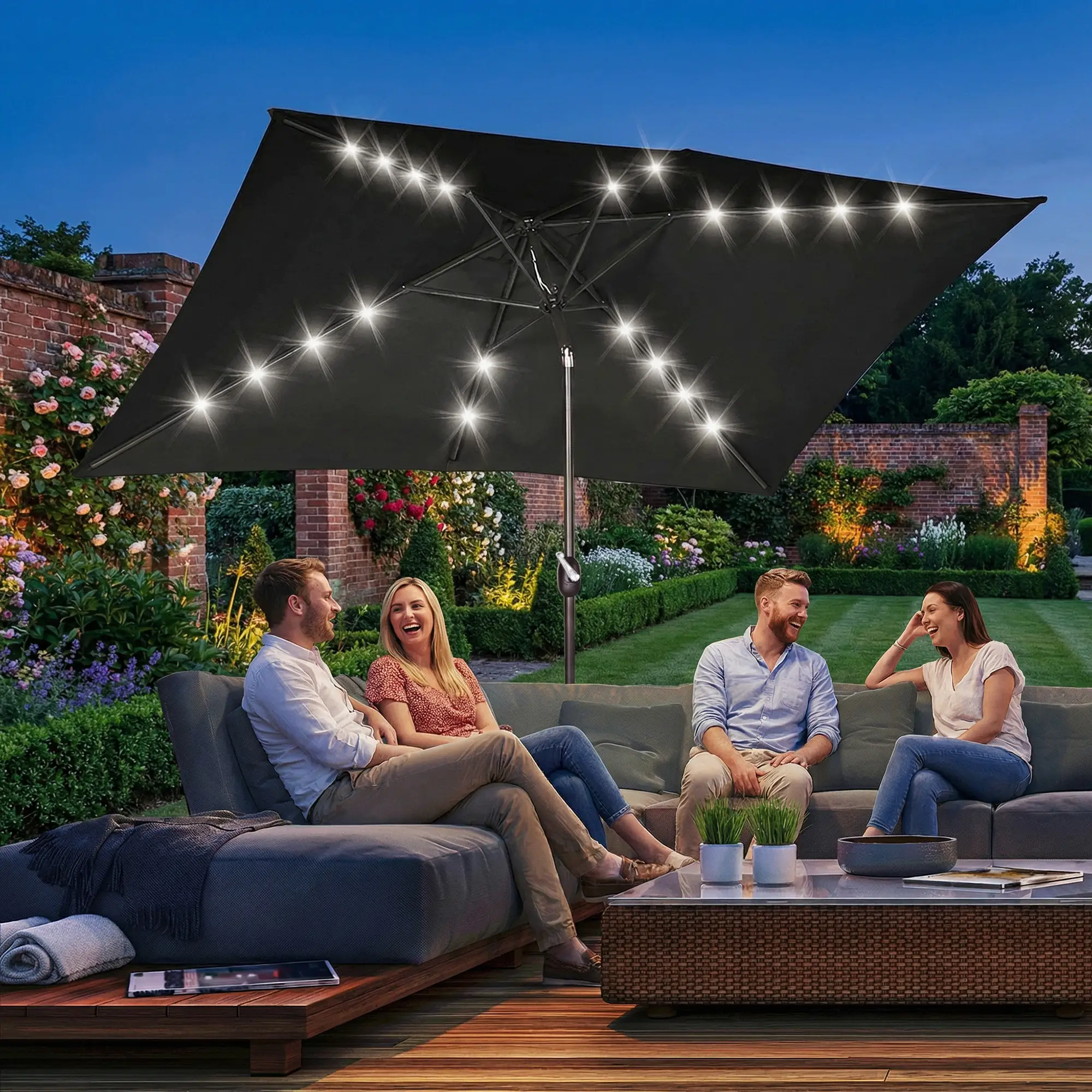 6.5x10ft Rectangle Tilt Patio Umbrella With LEDs, Black - Image 10