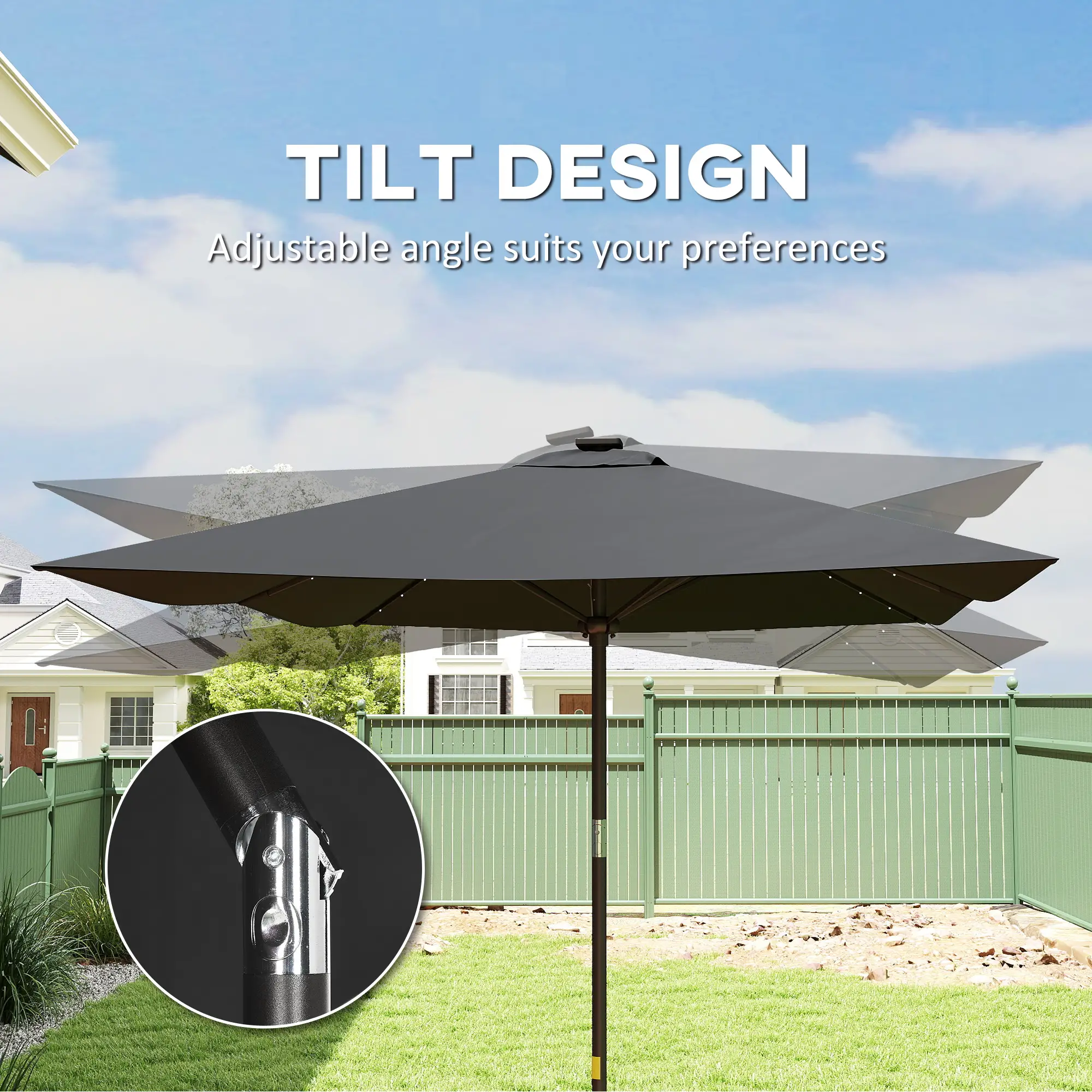 6.5x10ft Rectangle Tilt Patio Umbrella With LEDs, Black - Image 5