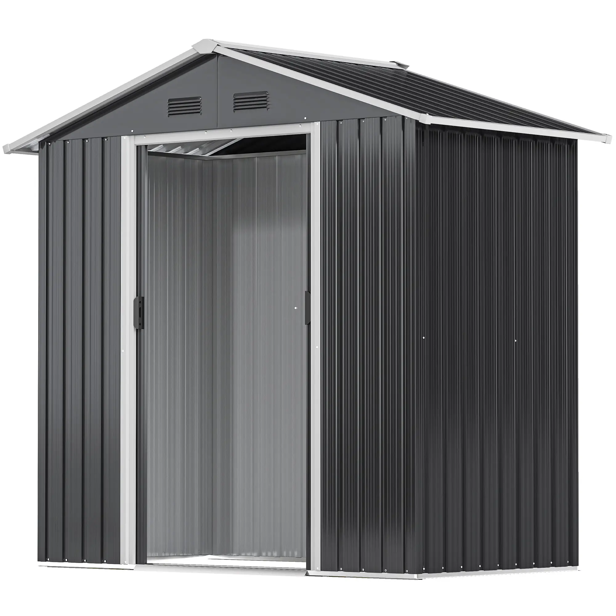 6.5x3.5ft Metal Garden Shed, Outdoor Tool Storage, Double Sliding Doors, Vents, Dark Grey