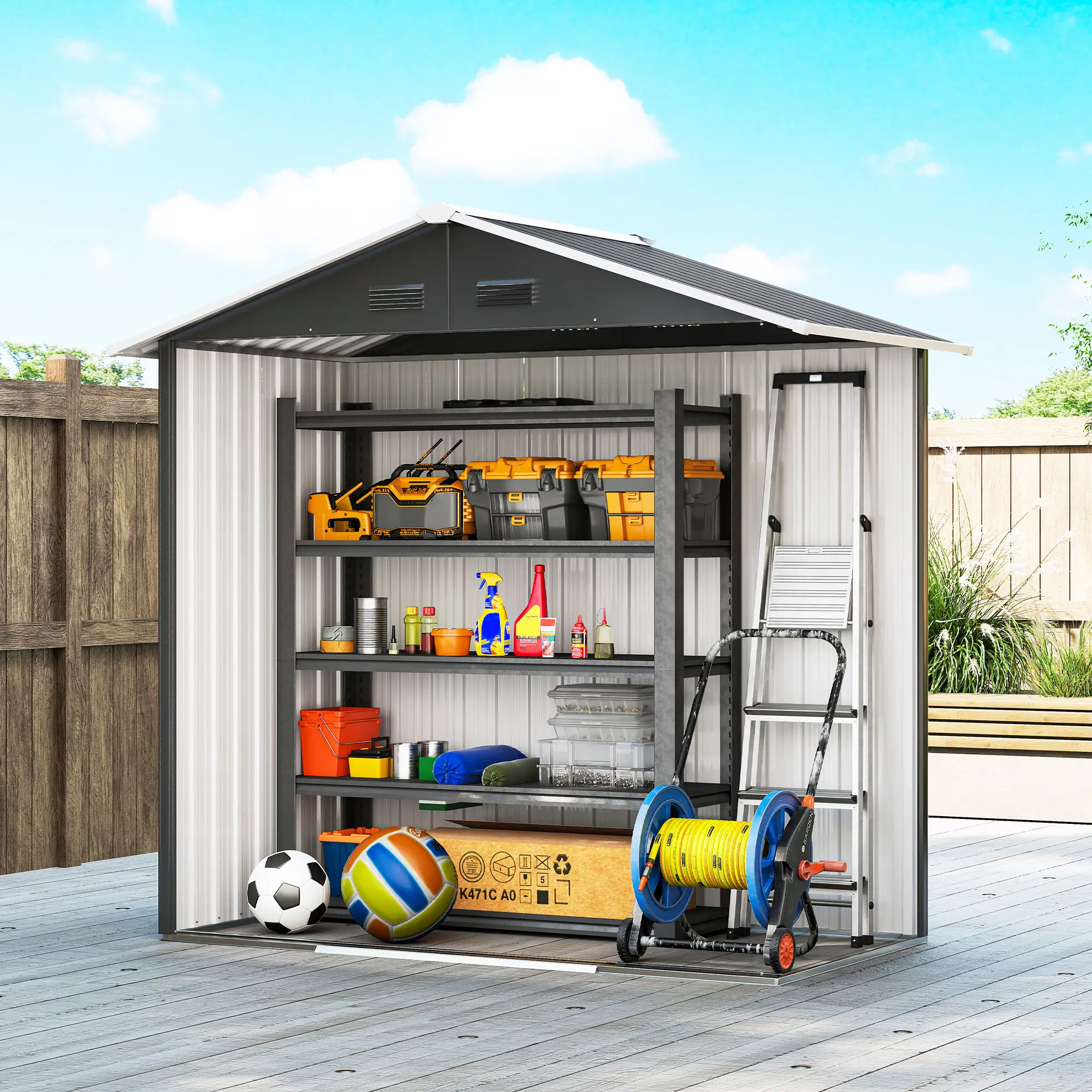 6.5x3.5ft Metal Garden Shed, Outdoor Tool Storage, Double Sliding Doors, Vents, Dark Grey - Image 10