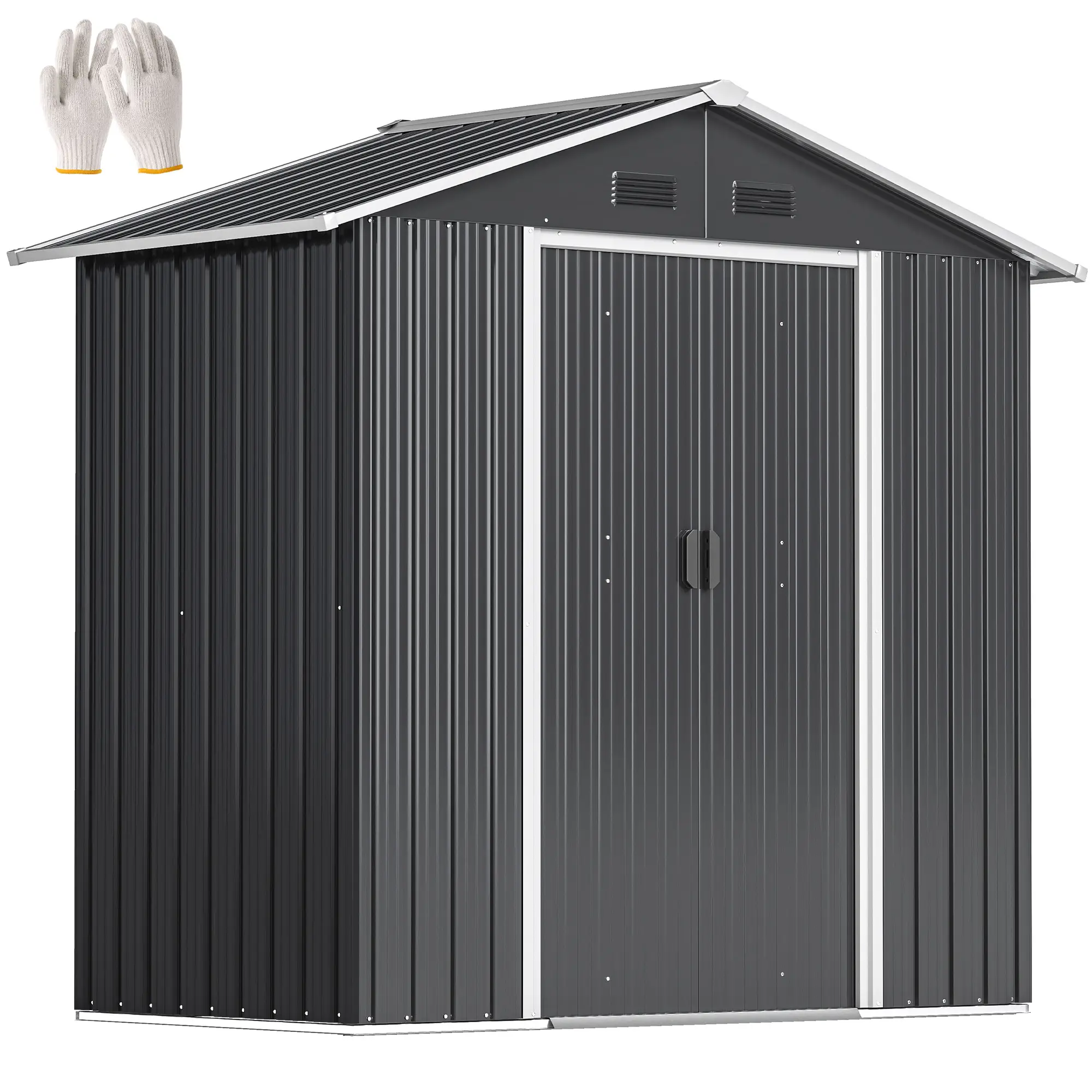 6.5x3.5ft Metal Garden Shed, Outdoor Tool Storage, Double Sliding Doors, Vents, Dark Grey - Image 11