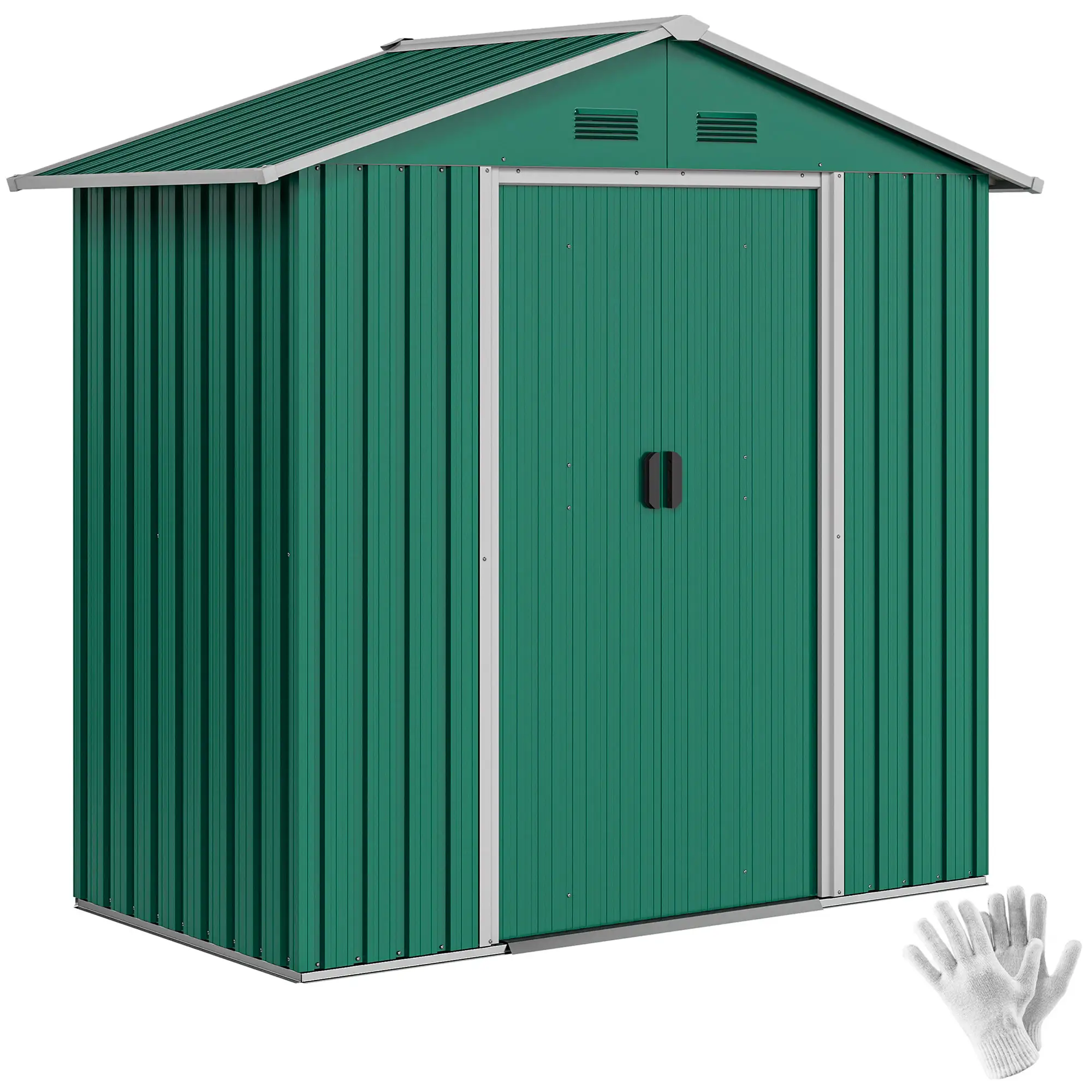 6.5x3.5ft Metal Garden Shed, Outdoor Tool Storage, Double Sliding Doors, Vents, Green - Image 11