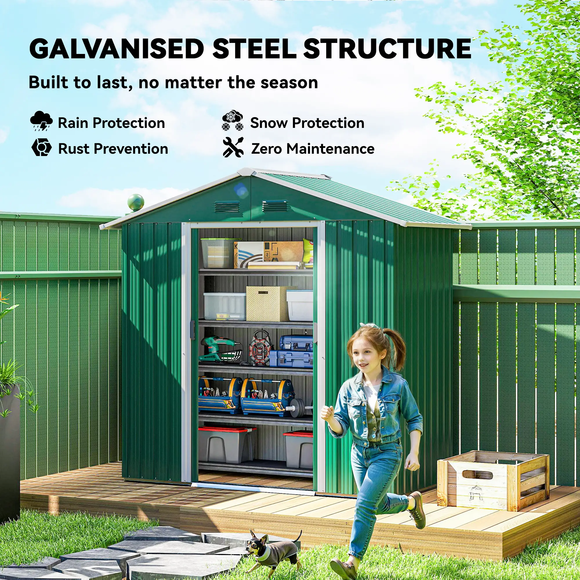 6.5x3.5ft Metal Garden Shed, Outdoor Tool Storage, Double Sliding Doors, Vents, Green - Image 4
