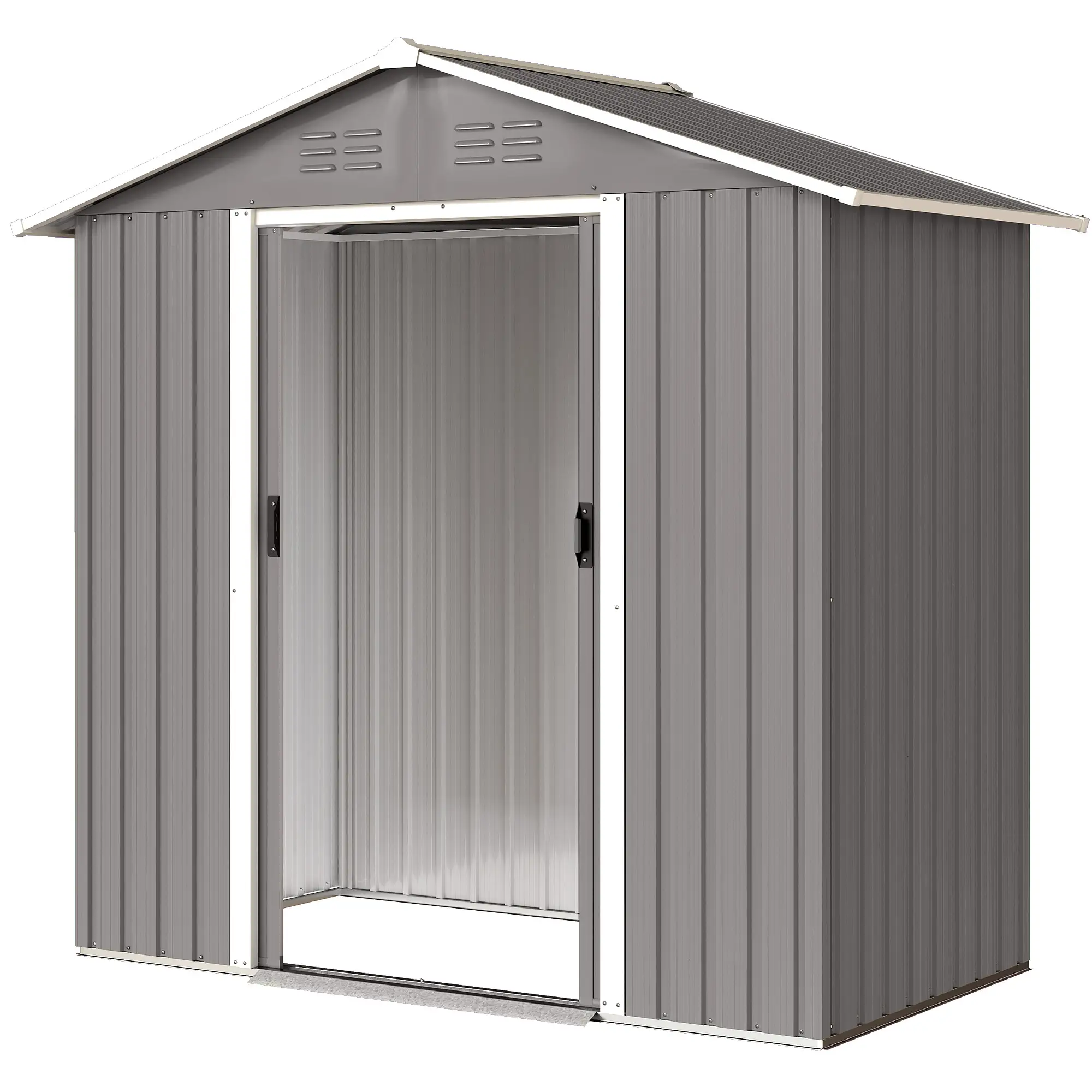 6.5x3.5ft Metal Garden Storage Shed, Double Sliding Doors, Light Grey
