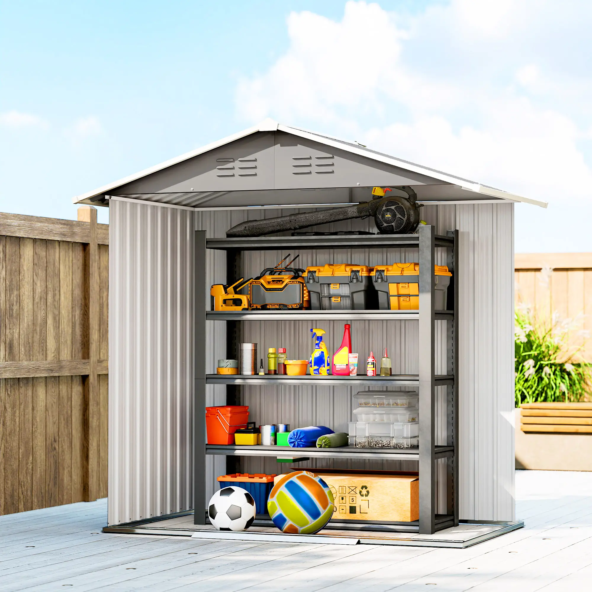 6.5x3.5ft Metal Garden Storage Shed, Double Sliding Doors, Light Grey - Image 10