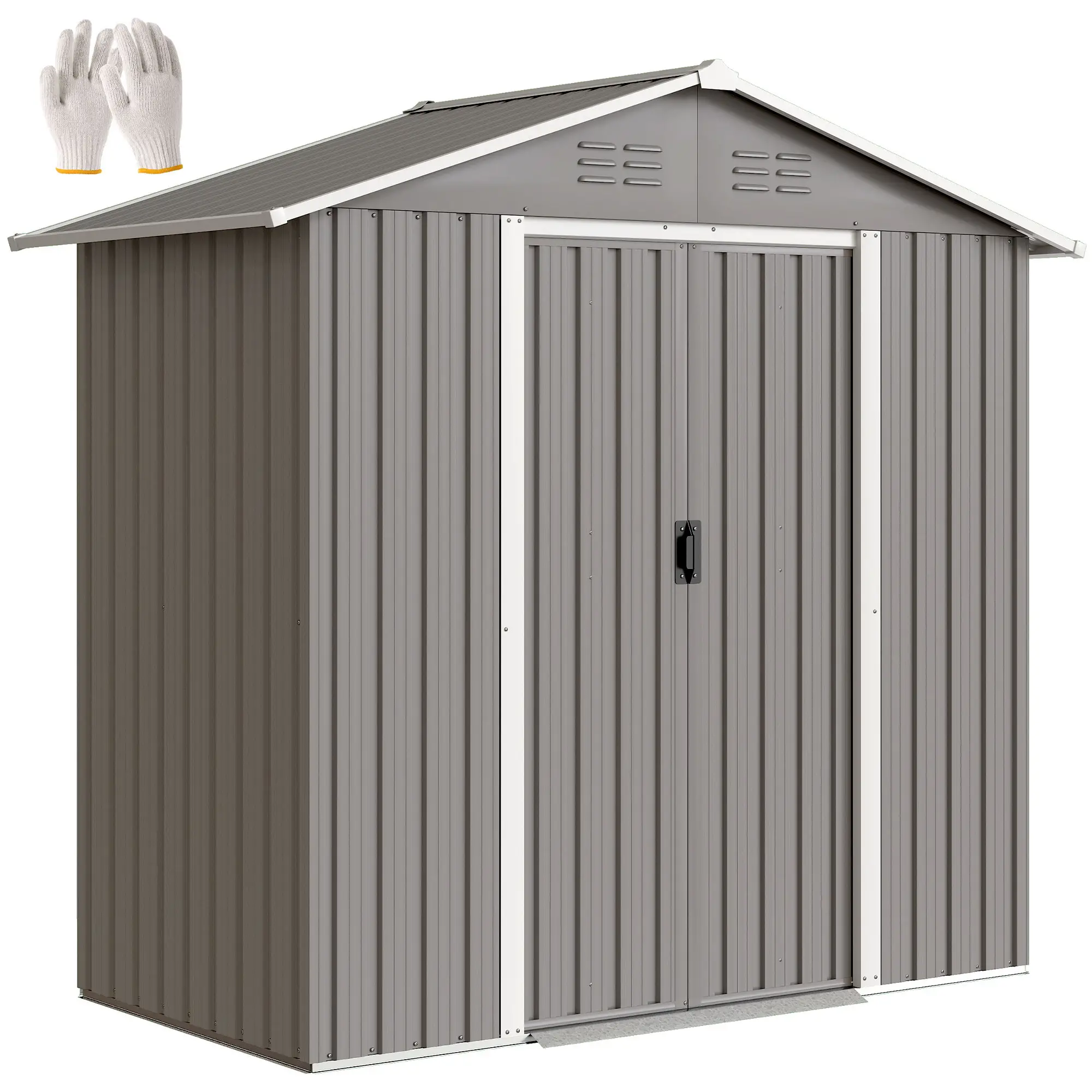 6.5x3.5ft Metal Garden Storage Shed, Double Sliding Doors, Light Grey - Image 11