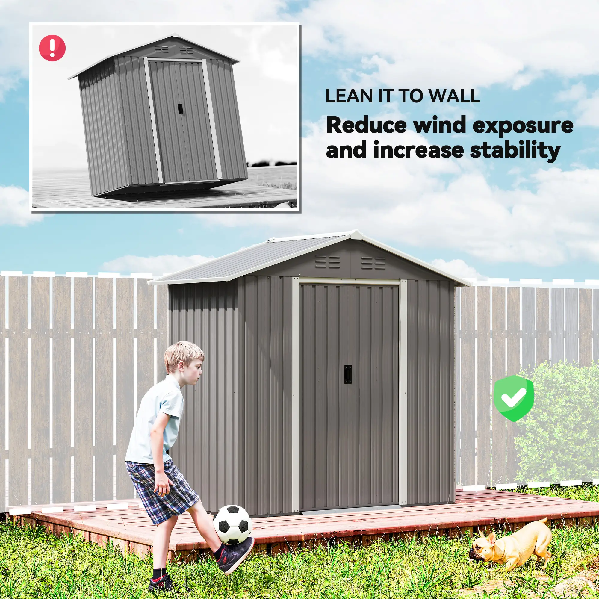 6.5x3.5ft Metal Garden Storage Shed, Double Sliding Doors, Light Grey - Image 9