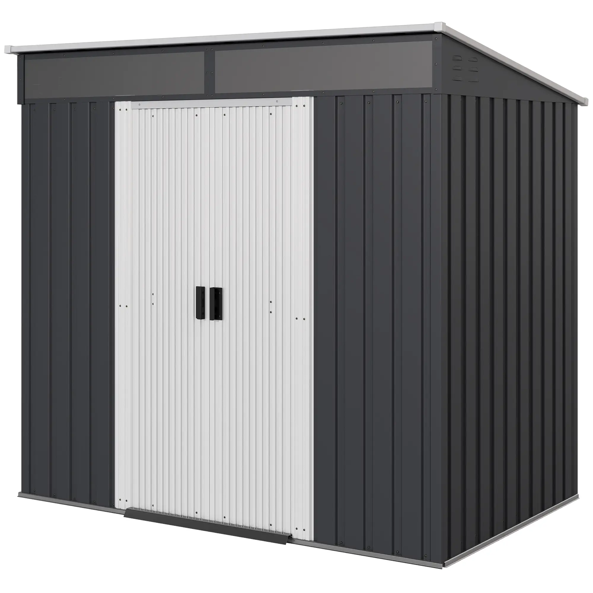 6.5x4FT Galvanised Metal Shed, Foundation Kit, Lockable Garden Storage, Sliding Doors, Vents, Grey