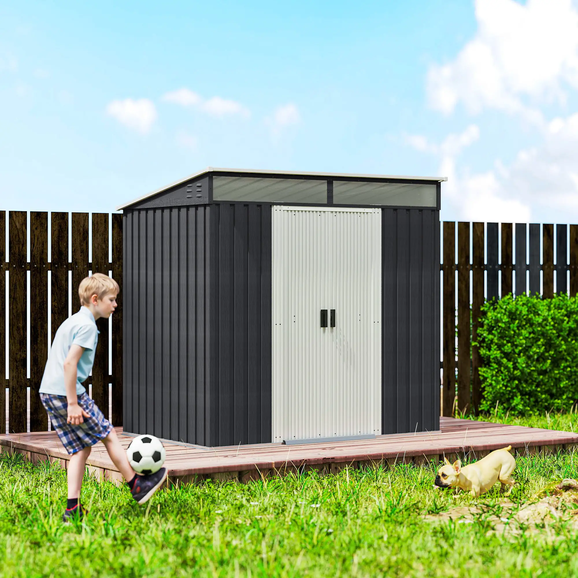 6.5x4FT Galvanised Metal Shed, Foundation Kit, Lockable Garden Storage, Sliding Doors, Vents, Grey - Image 10