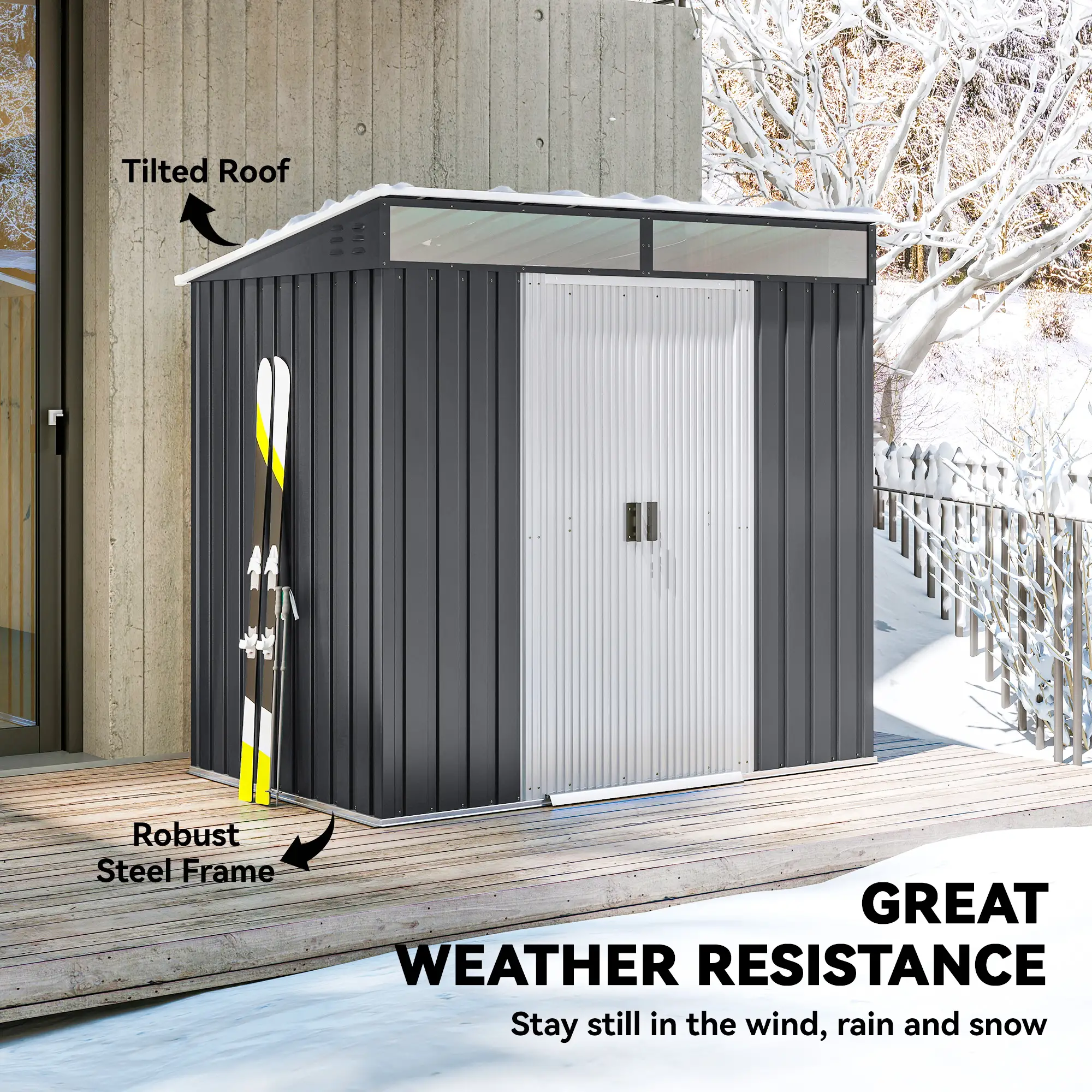 6.5x4FT Galvanised Metal Shed, Foundation Kit, Lockable Garden Storage, Sliding Doors, Vents, Grey - Image 6