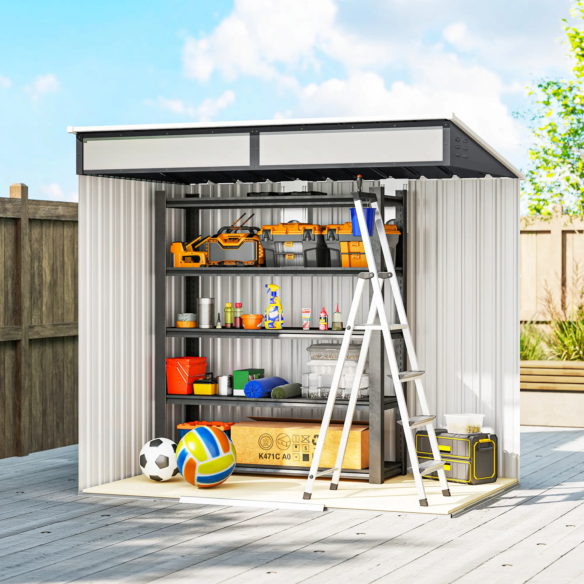 6.5x4FT Galvanised Metal Shed, Foundation Kit, Lockable Garden Storage, Sliding Doors, Vents, Grey - Image 9