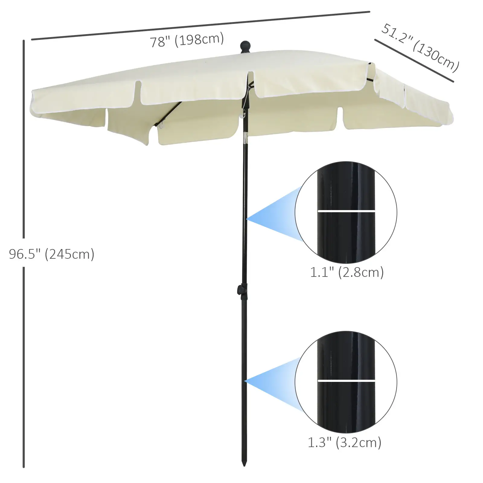 6.5x4ft Rectangle Aluminum Tilt Patio Umbrella, Cream White - Image 3