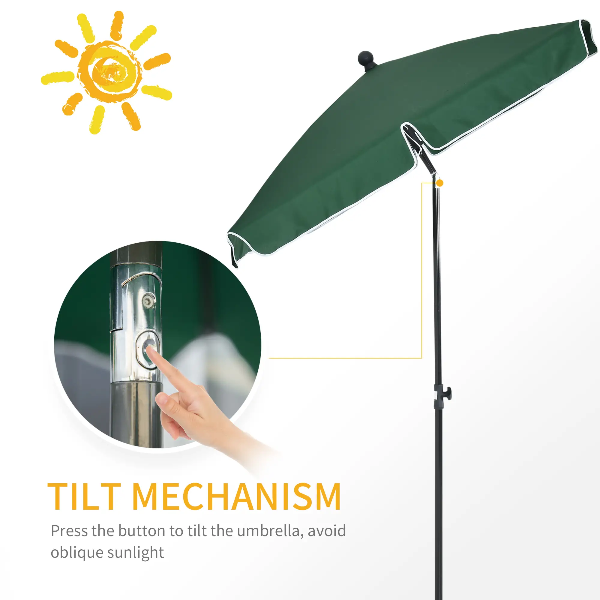 6.5x4ft Rectangle Patio Umbrella, Adjustable Tilt, Green - Image 4