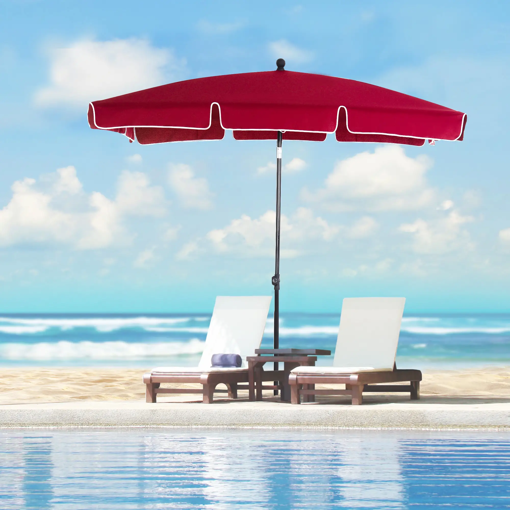 6.5x4ft Rectangle Tilt Adjustable Patio Umbrella, Red - Image 2