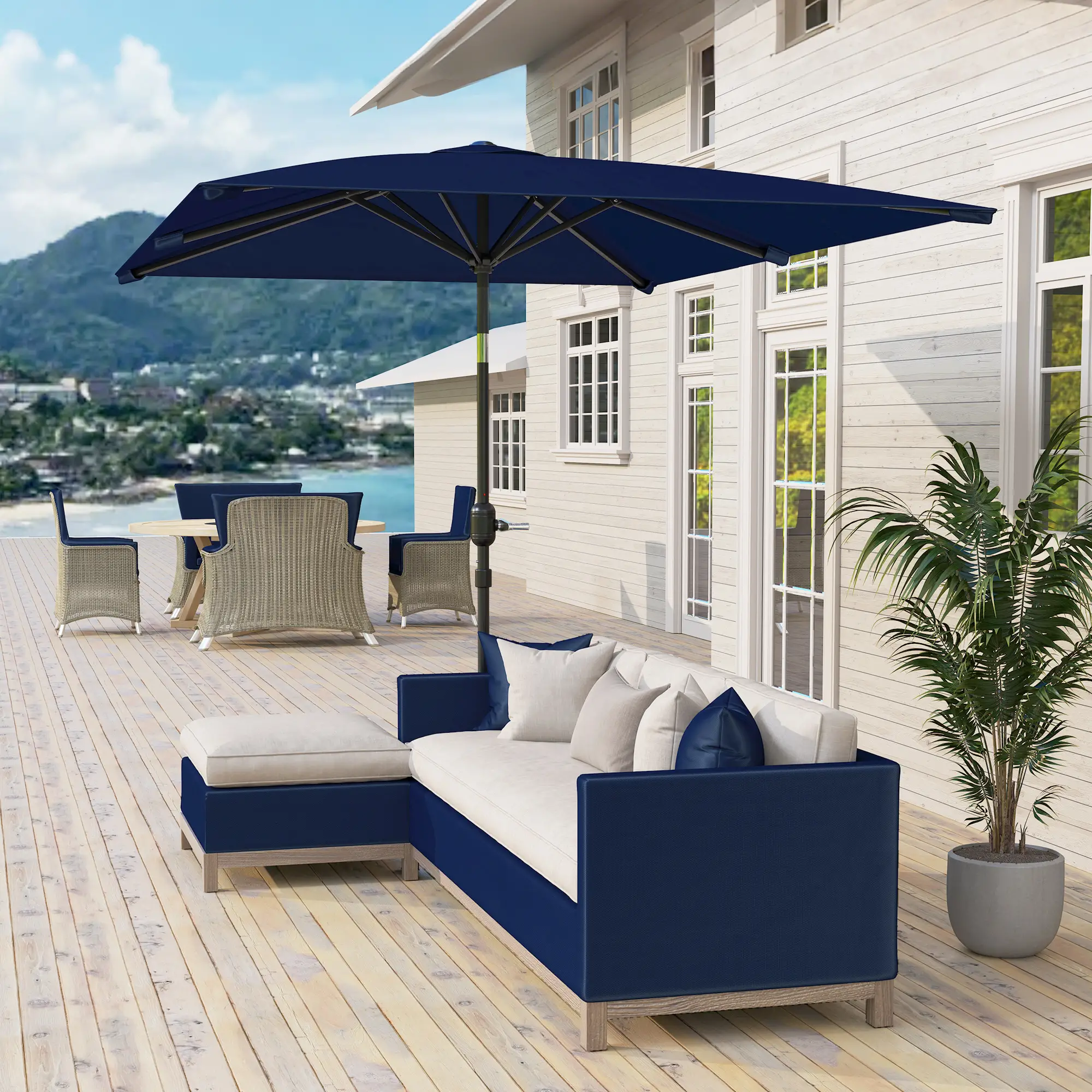 6.5x9.6ft Rectangle Aluminum Tilt Patio Umbrella, Navy Blue - Image 2