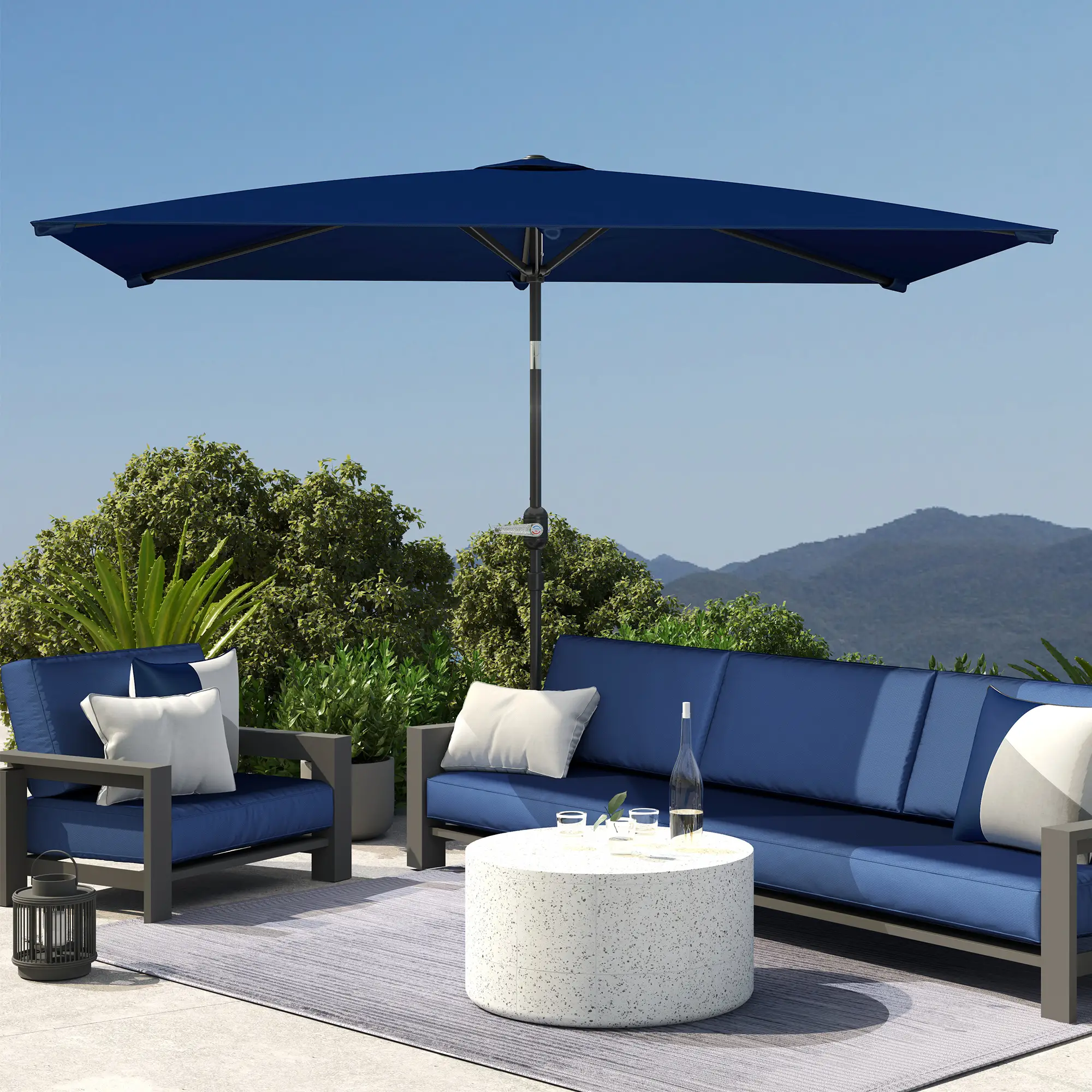 6.5x9.6ft Rectangle Aluminum Tilt Patio Umbrella, Navy Blue - Image 8