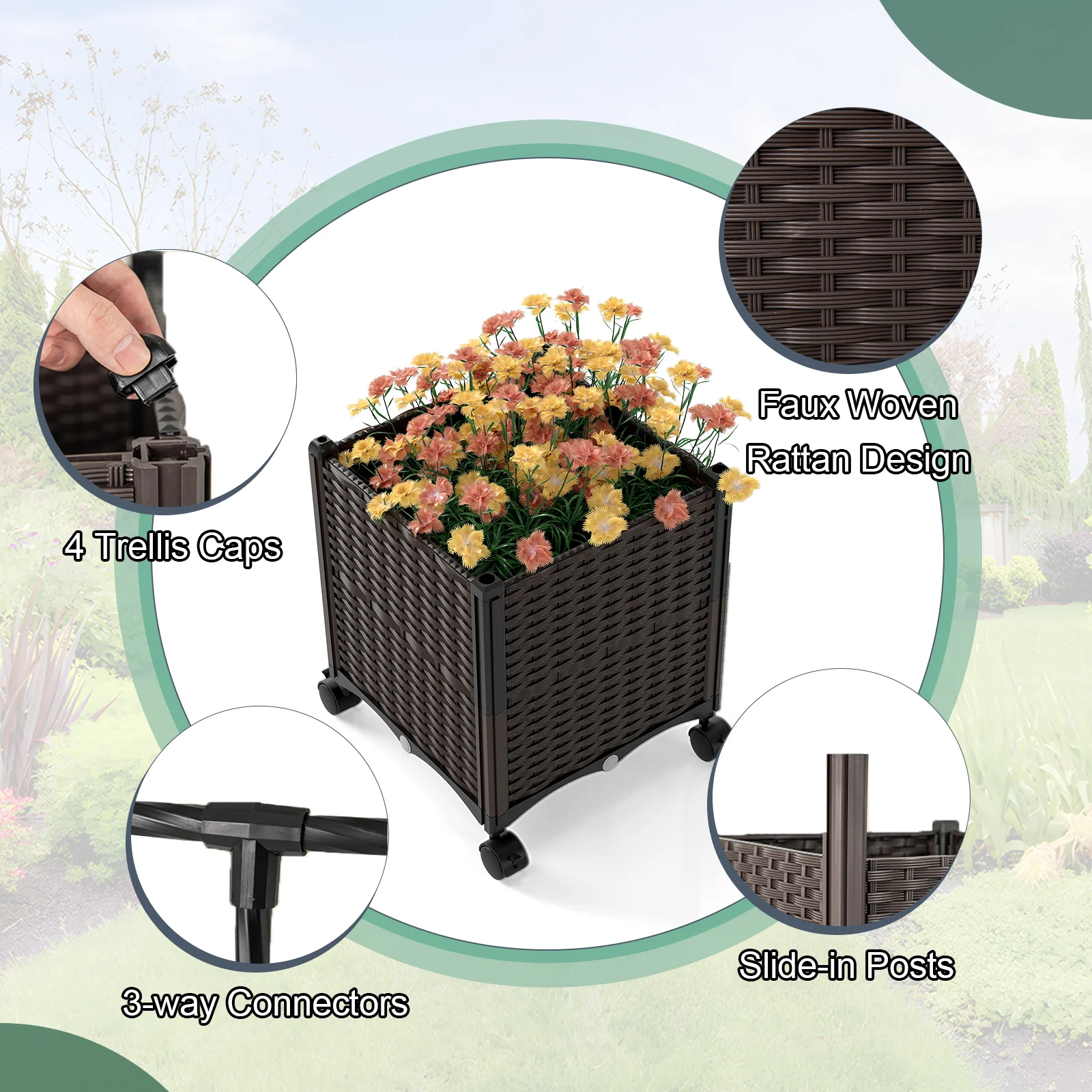 6.6 Feet Garden Arch Trellis, 2 Planter Boxes, Lockable Wheels, Black - Image 9