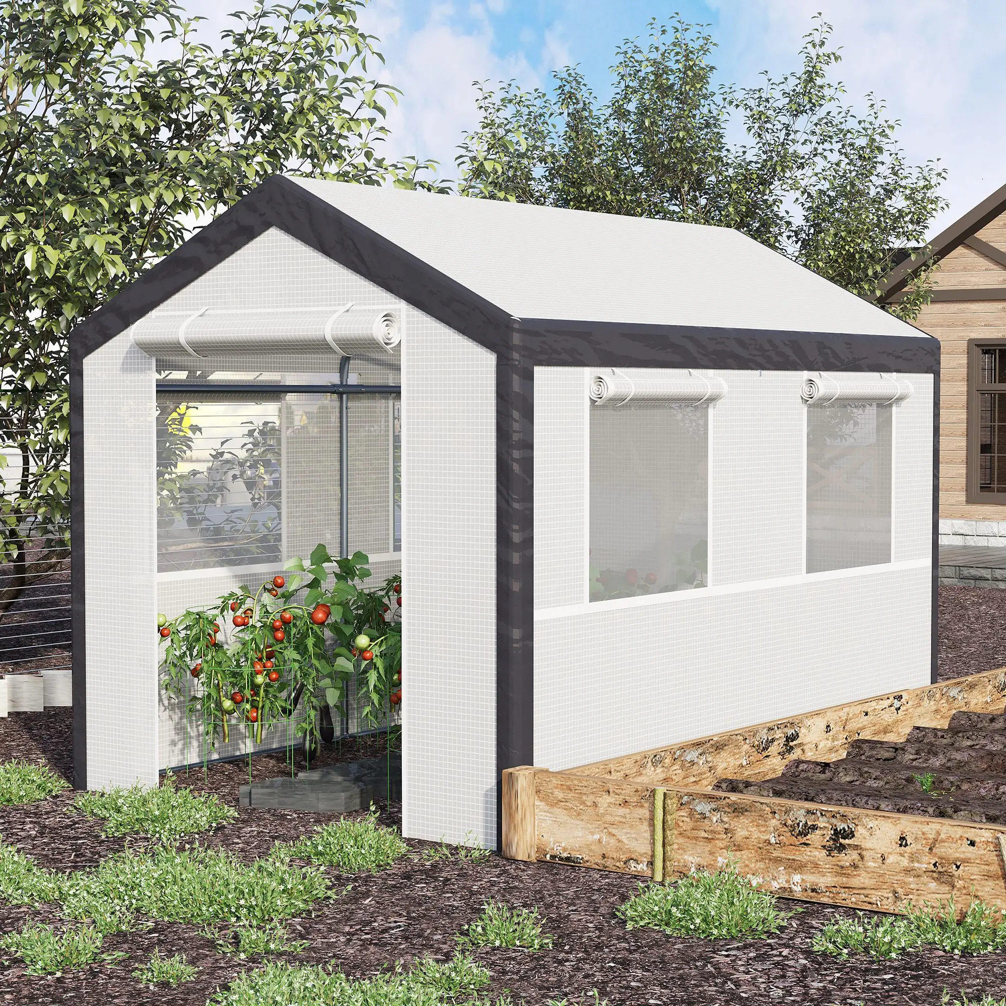 6.6' x 10' x 7' Heavy Duty Walk-In Greenhouse, Plant Growing Tent, White - Image 2