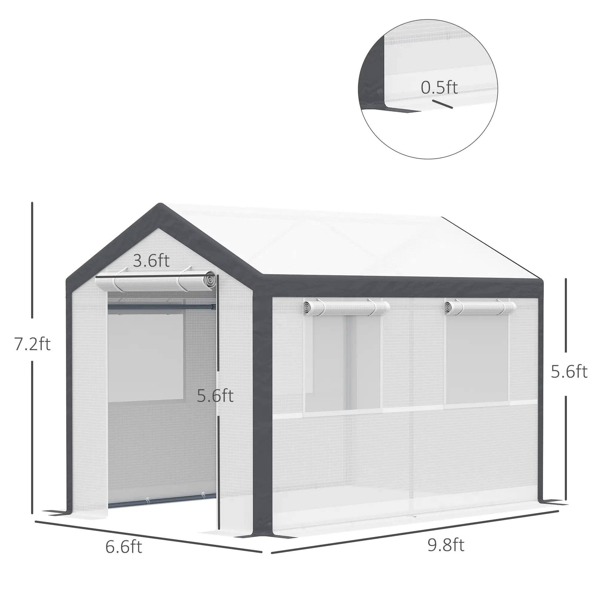 6.6' x 10' x 7' Heavy Duty Walk-In Greenhouse, Plant Growing Tent, White - Image 3