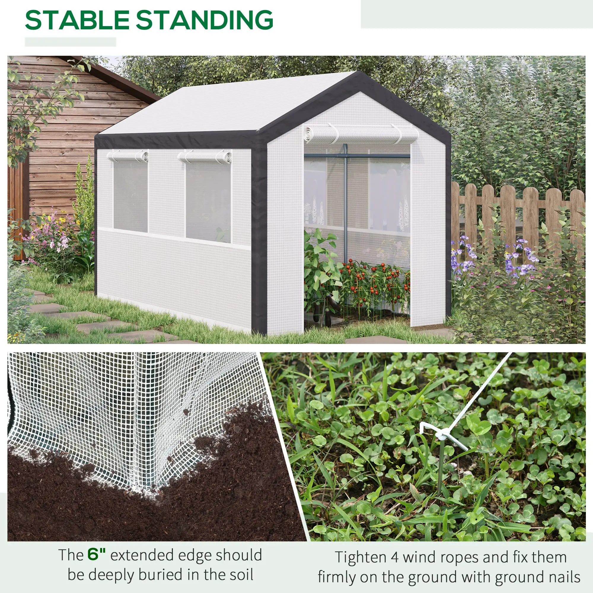 6.6' x 10' x 7' Heavy Duty Walk-In Greenhouse, Plant Growing Tent, White - Image 6