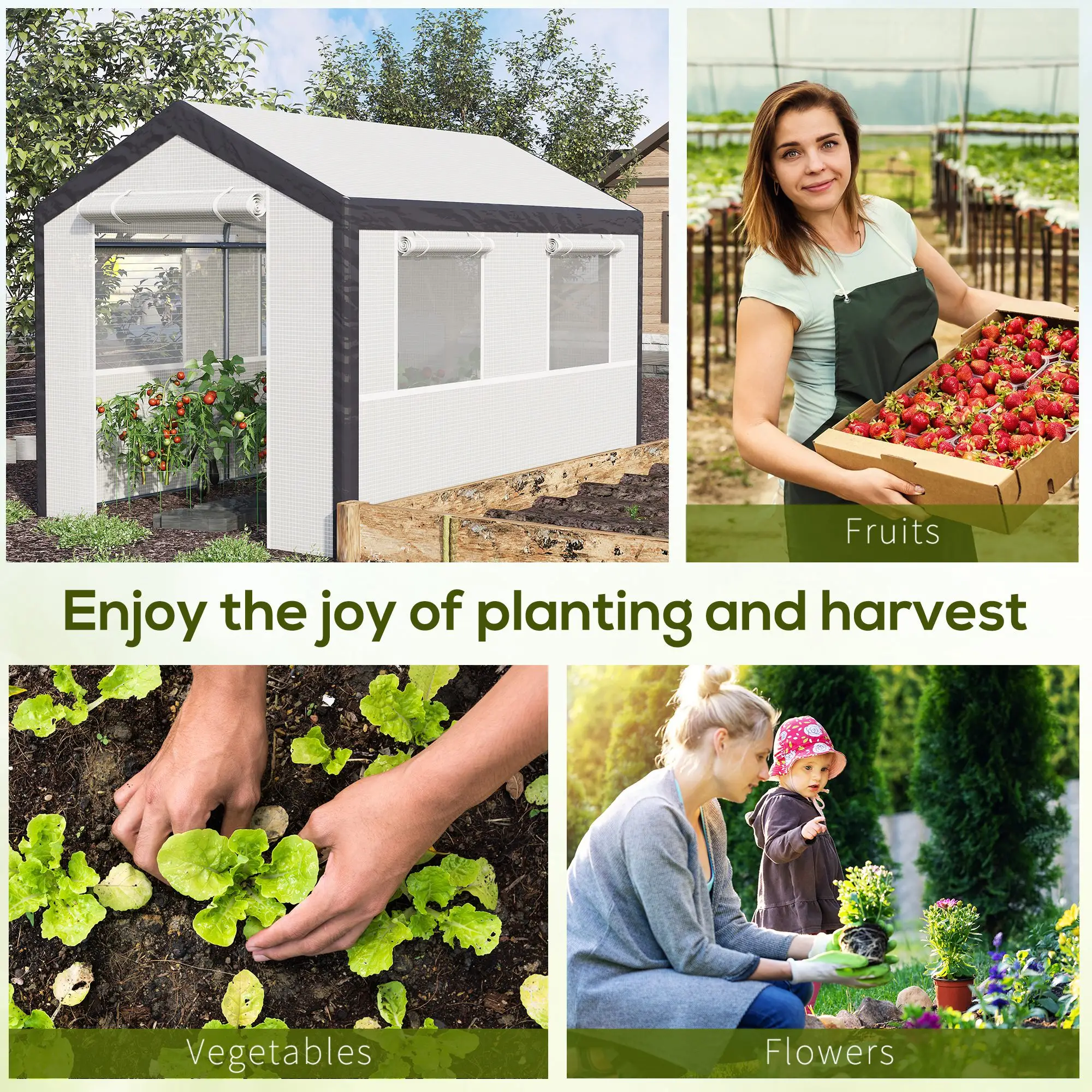 6.6' x 10' x 7' Heavy Duty Walk-In Greenhouse, Plant Growing Tent, White - Image 7