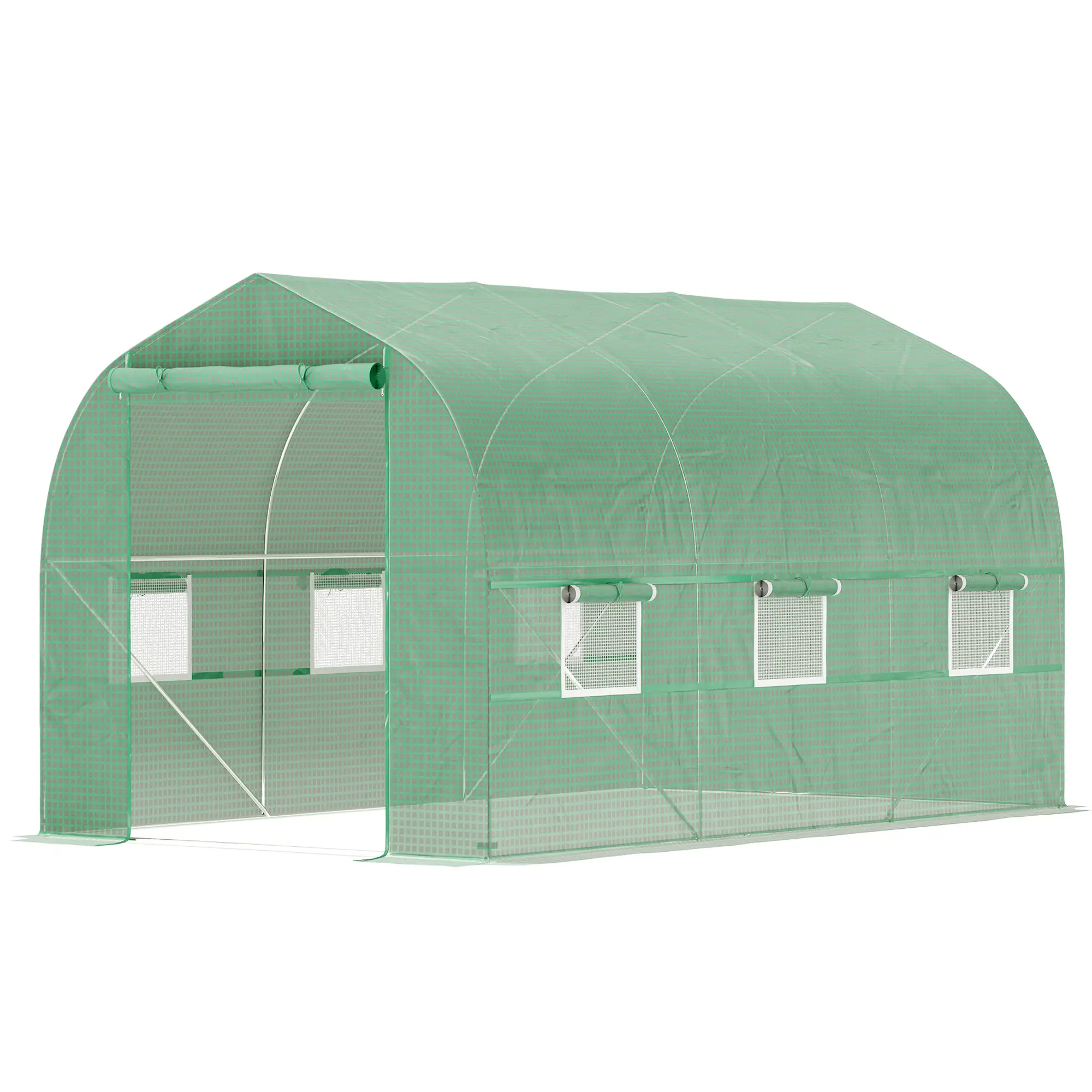 6.6' x 11' x 7' Walk-In Greenhouse, Steel Frame, Green