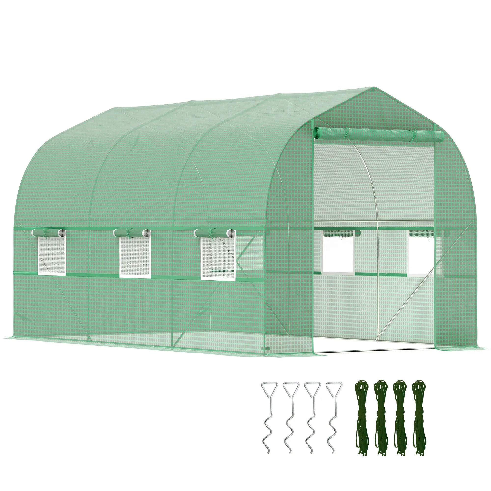 6.6' x 11' x 7' Walk-In Greenhouse, Steel Frame, Green - Image 11