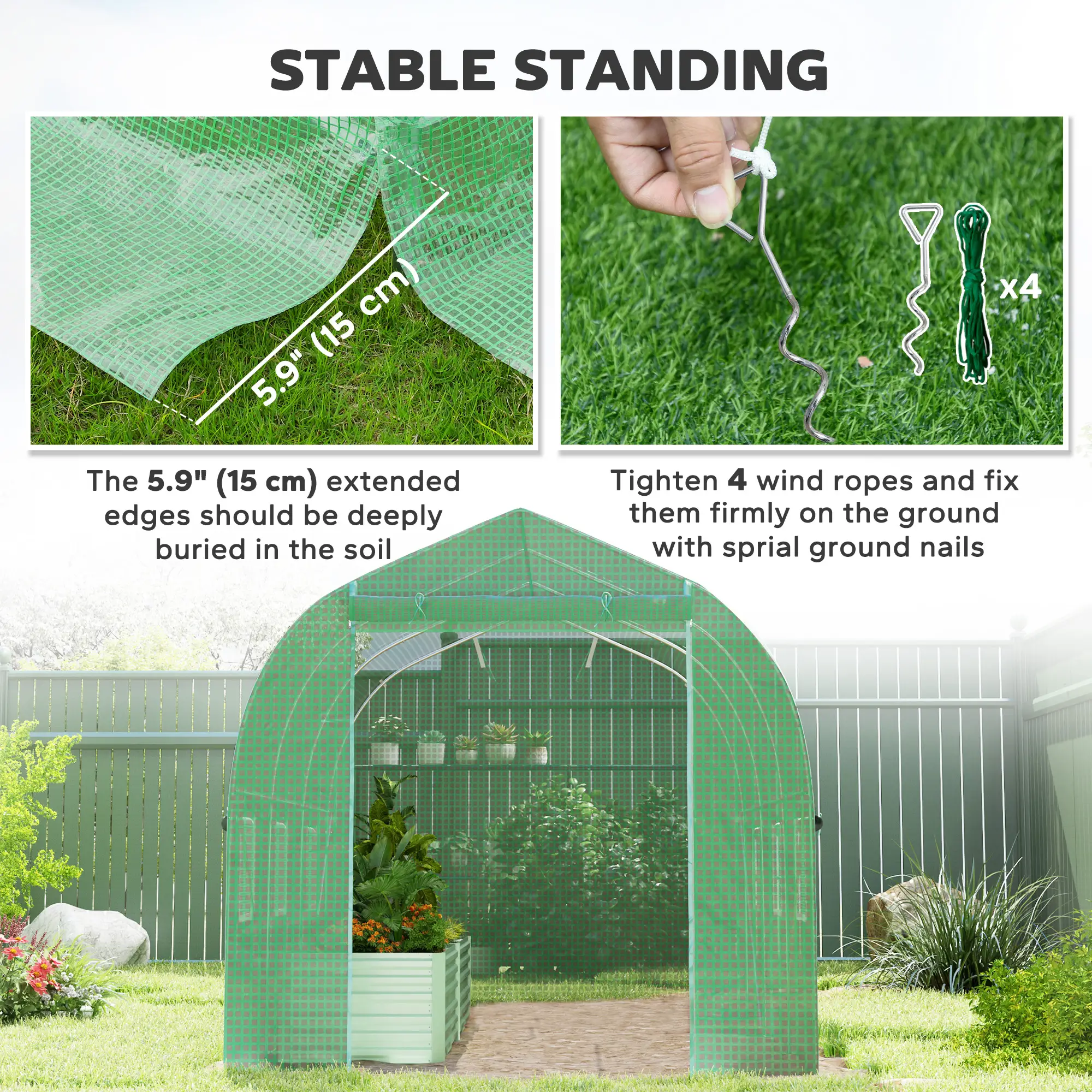 6.6' x 11' x 7' Walk-In Greenhouse, Steel Frame, Green - Image 6