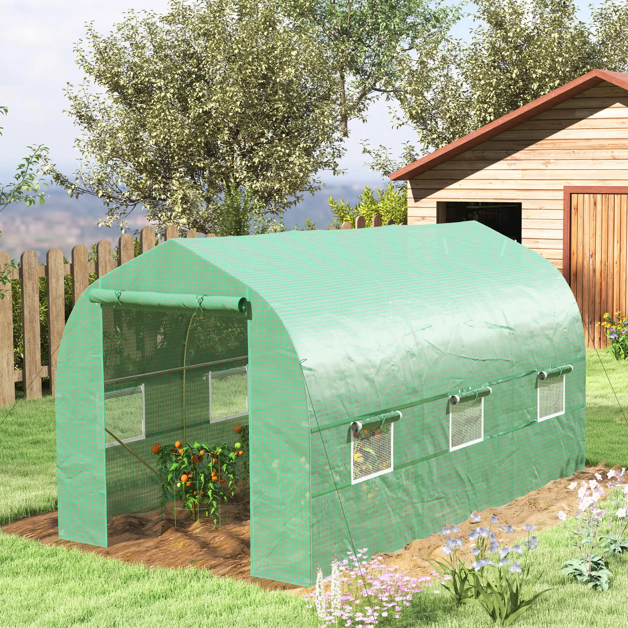 6.6' x 11' x 7' Walk-In Greenhouse, Steel Frame, Green - Image 9