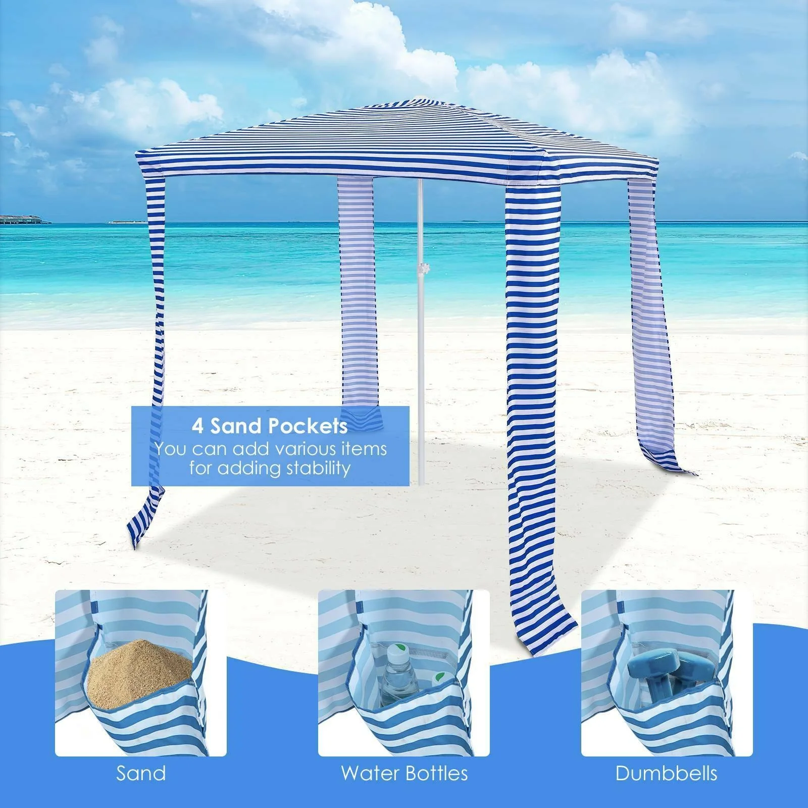 6.6 x 6.6 Feet Foldable Beach Canopy With Carry Bag, Blue - Image 9
