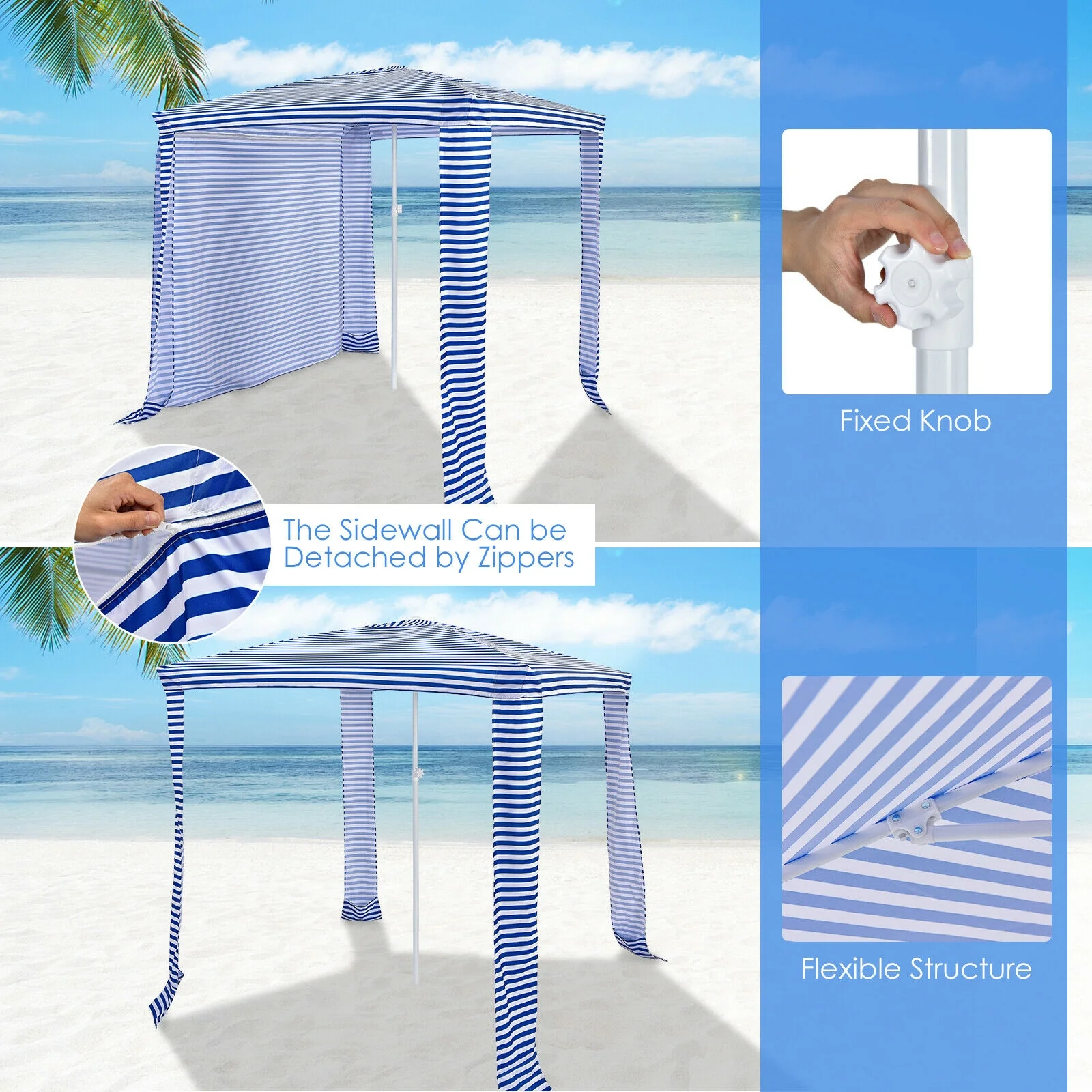 6.6 x 6.6 Feet Foldable Beach Canopy With Carry Bag, Navy - Image 7