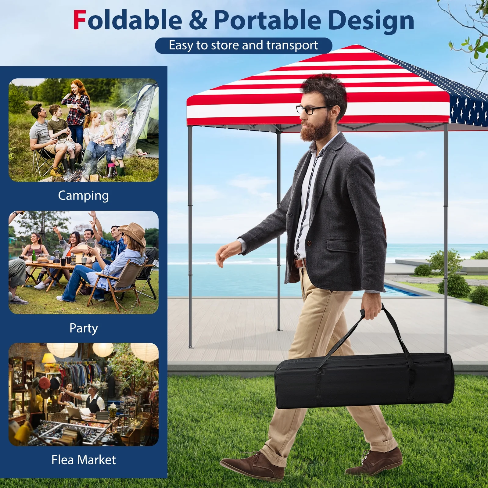 6.6 x 6.6 Feet Outdoor Pop-Up Canopy Tent, UPF 50+ Sun Protection, Multicolor - Image 10